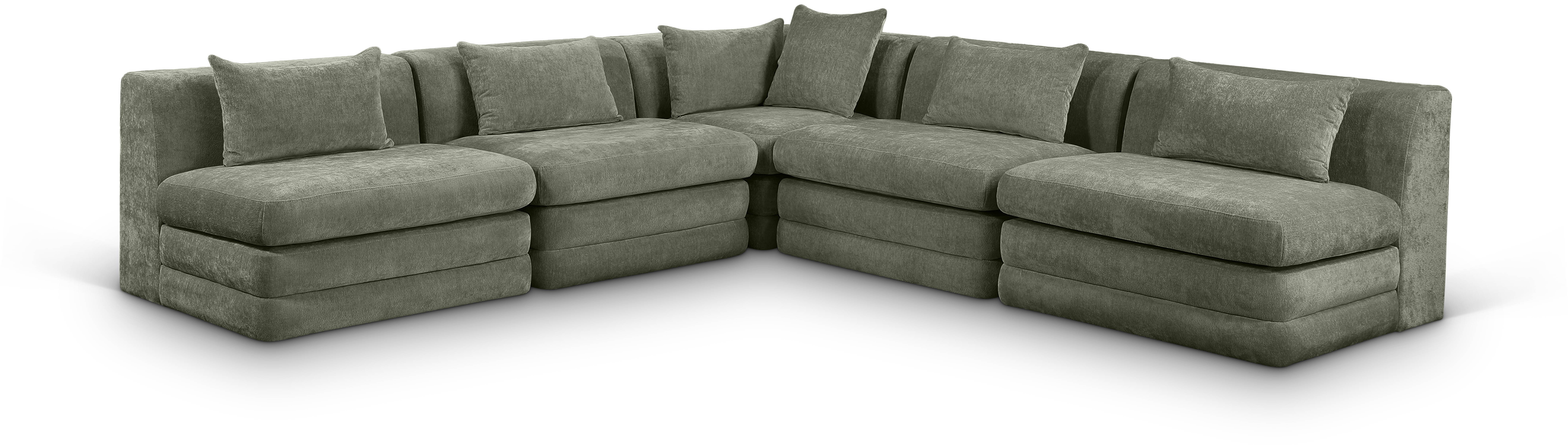 5 Pc · Chenille Fabric 114" Upholstered Modular Sectional