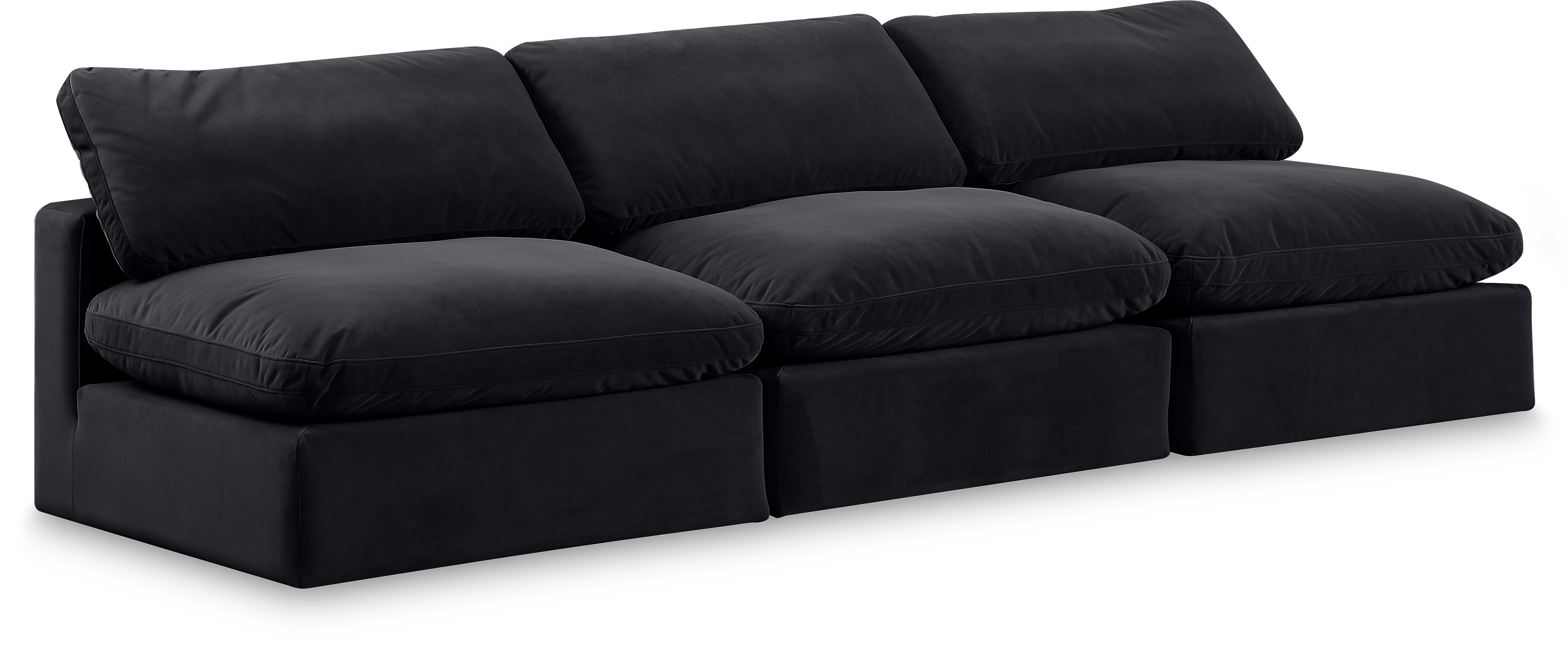 Comfy - Velvet Modular Armless Sofa 3 Seats - Black