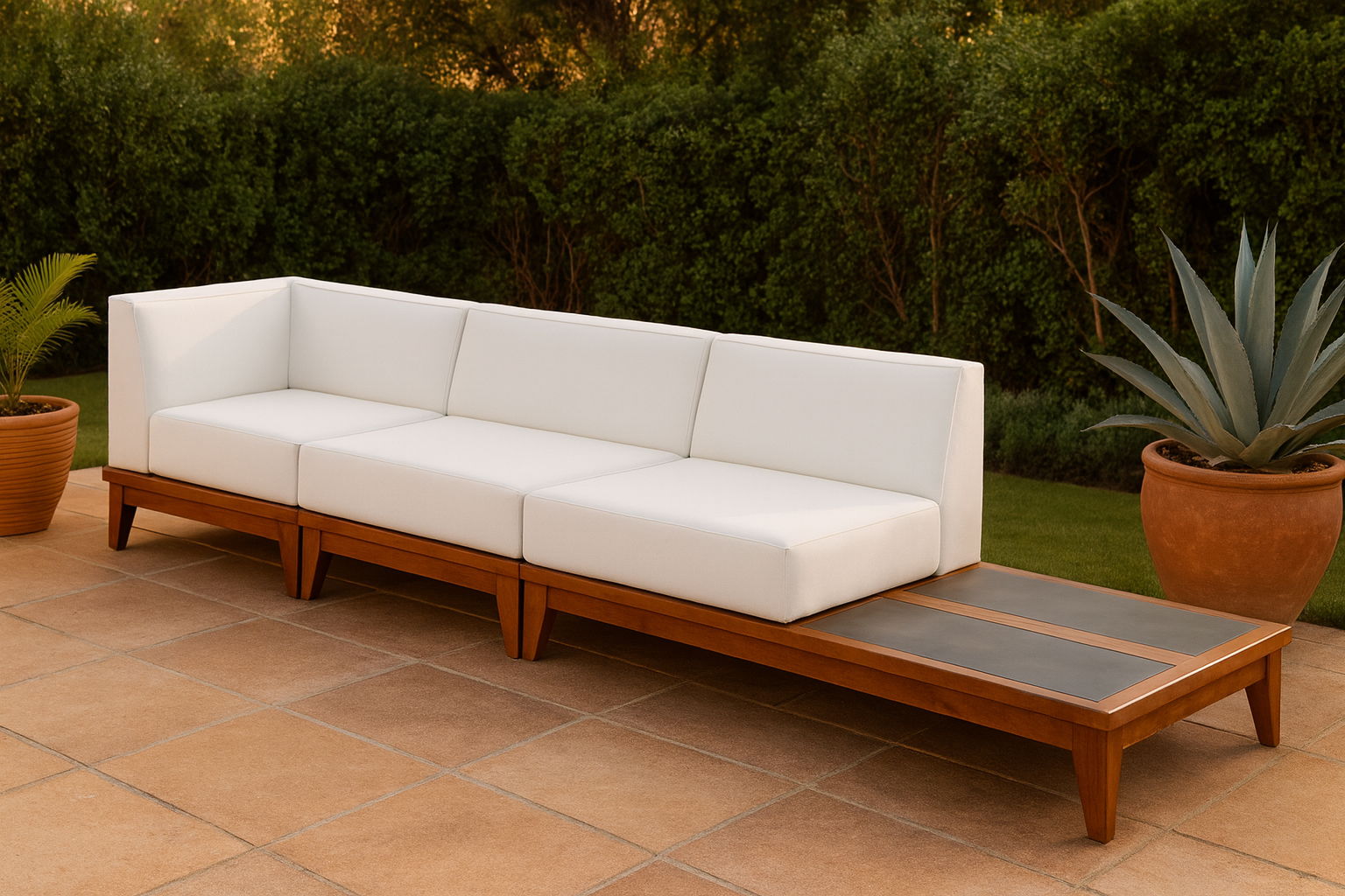 Rio - 3 Piece Modular Sofa With Table - Off White