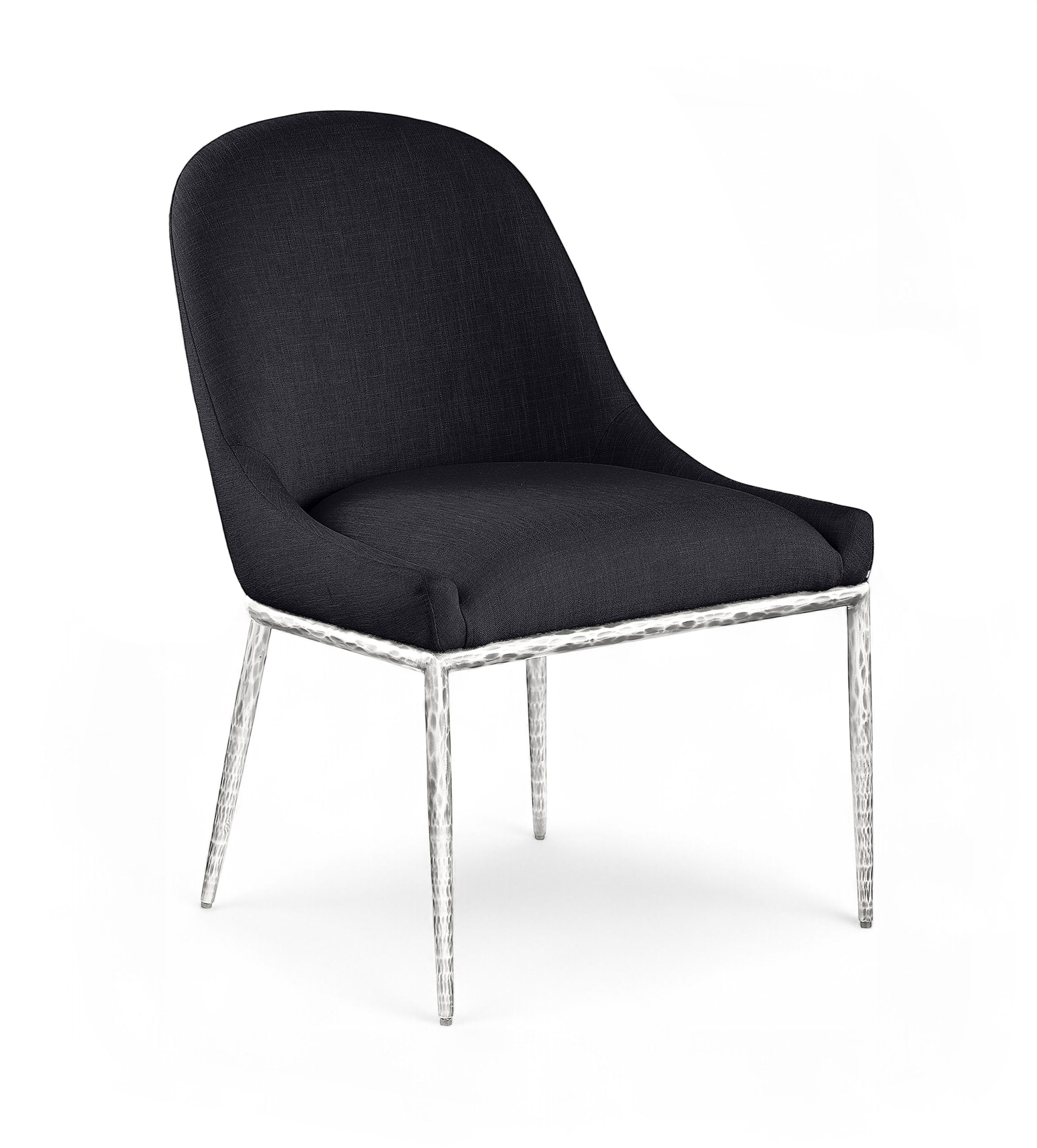 Ferro - Linen Textured Performance Fabric Upholstered Dining Side Chair - Black / Brushed Silver