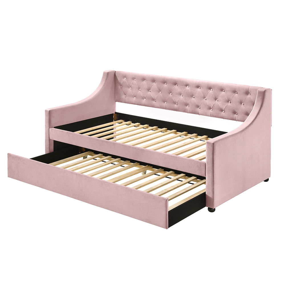 Lianna - Twin Daybed With Trundle - Pink Velvet, pink, view 3