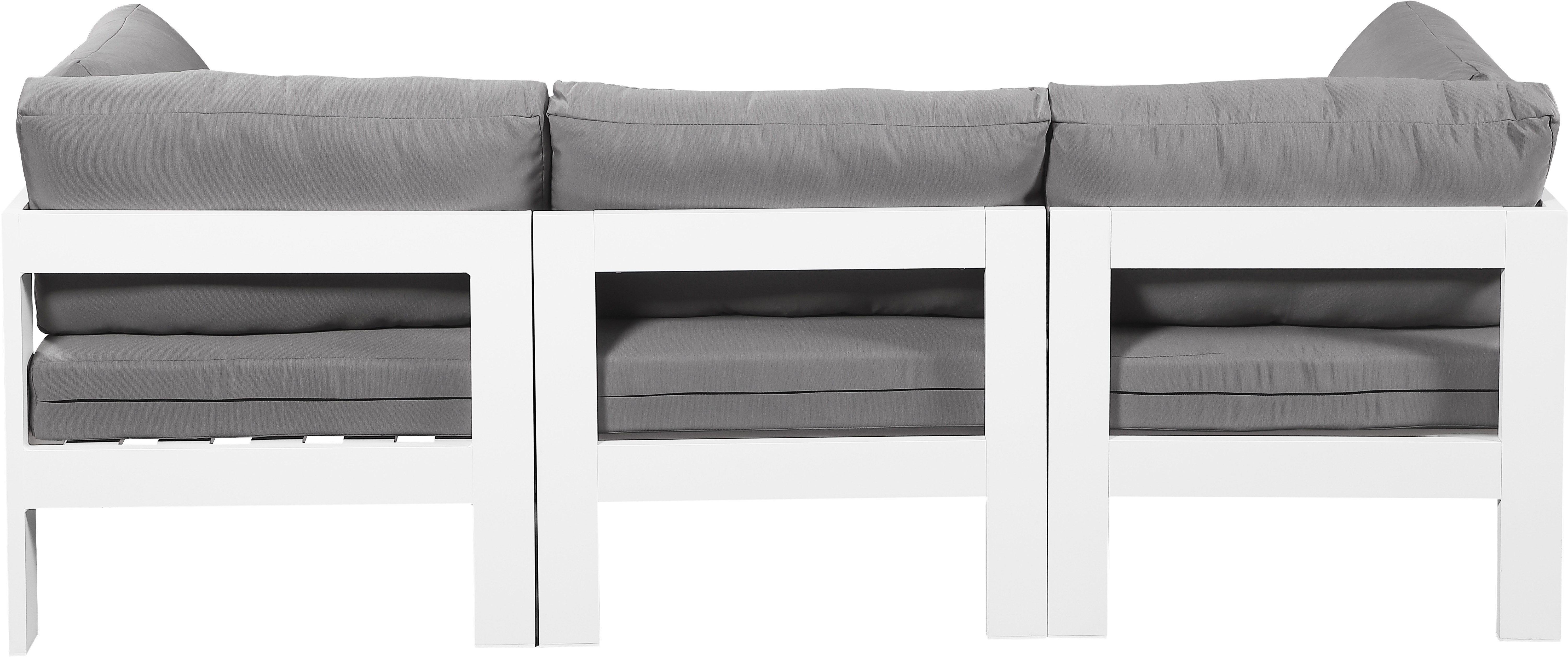 Nizuc - Outdoor Patio 3 Piece Modular Sofa With White Frame - Gray