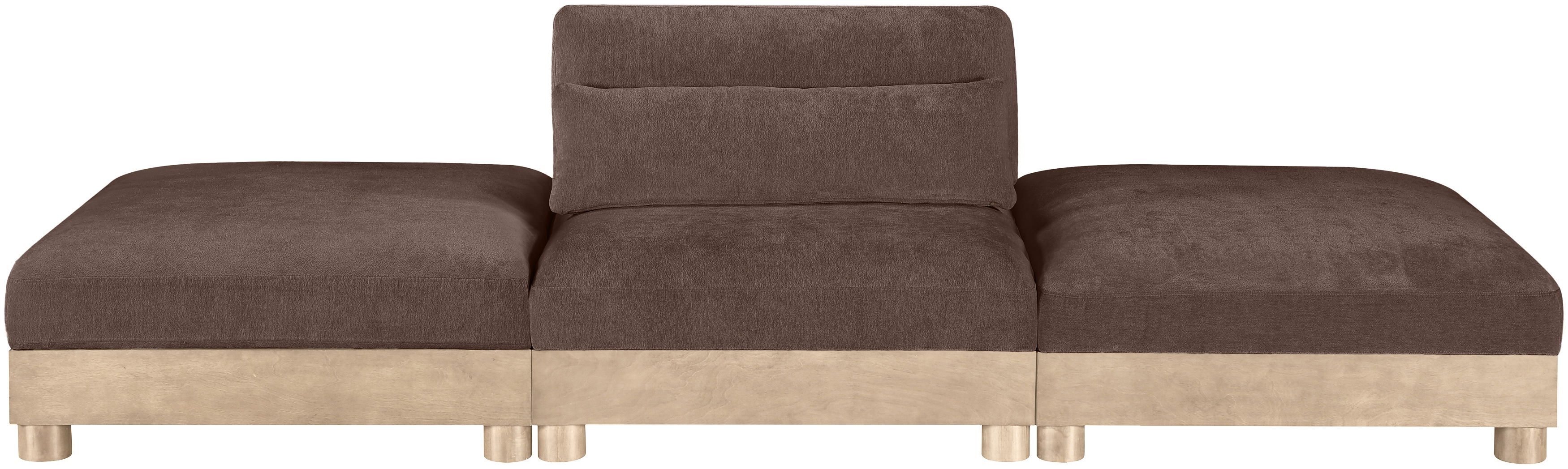 Turin - 120" Chenille Fabric Upholstered 3 Piece Modular Sofa - Brown / Natural Oak
