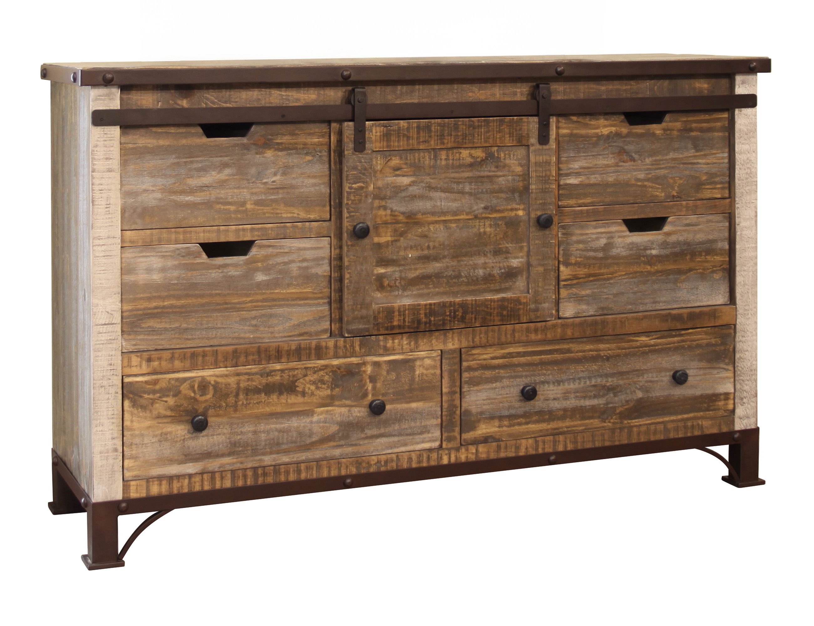 International Furniture Direct Antique - Dresser With 6 Drawer / 1 Door - Multicolor
