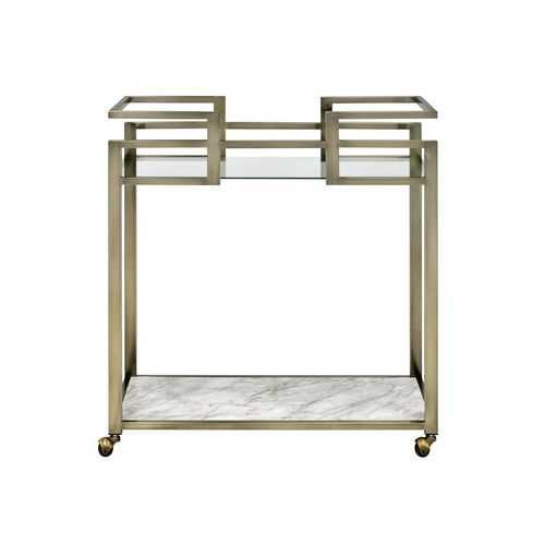 Neilo - Serving Cart - Clear Glass, Faux Marble Top & Wire Brass, silver, view 3