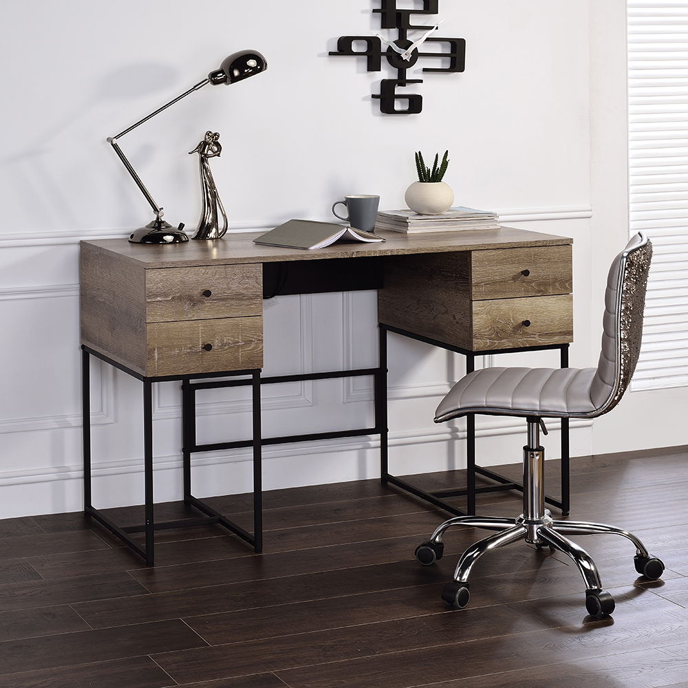 Desirre - Writing Desk With USB - Rustic Oak & Black, beige, view 6