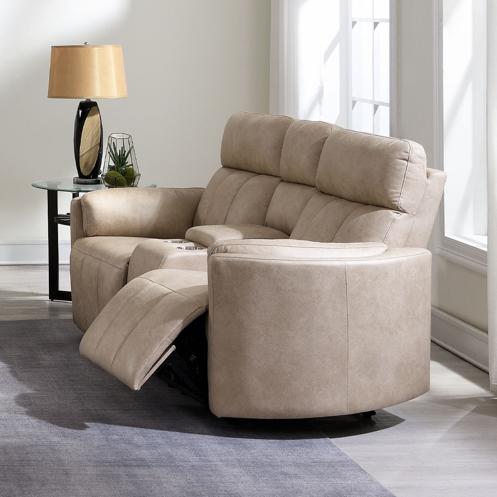 Elison - Motion Loveseat With Console - Dark Beige Polish Microfiber, beige, view 8