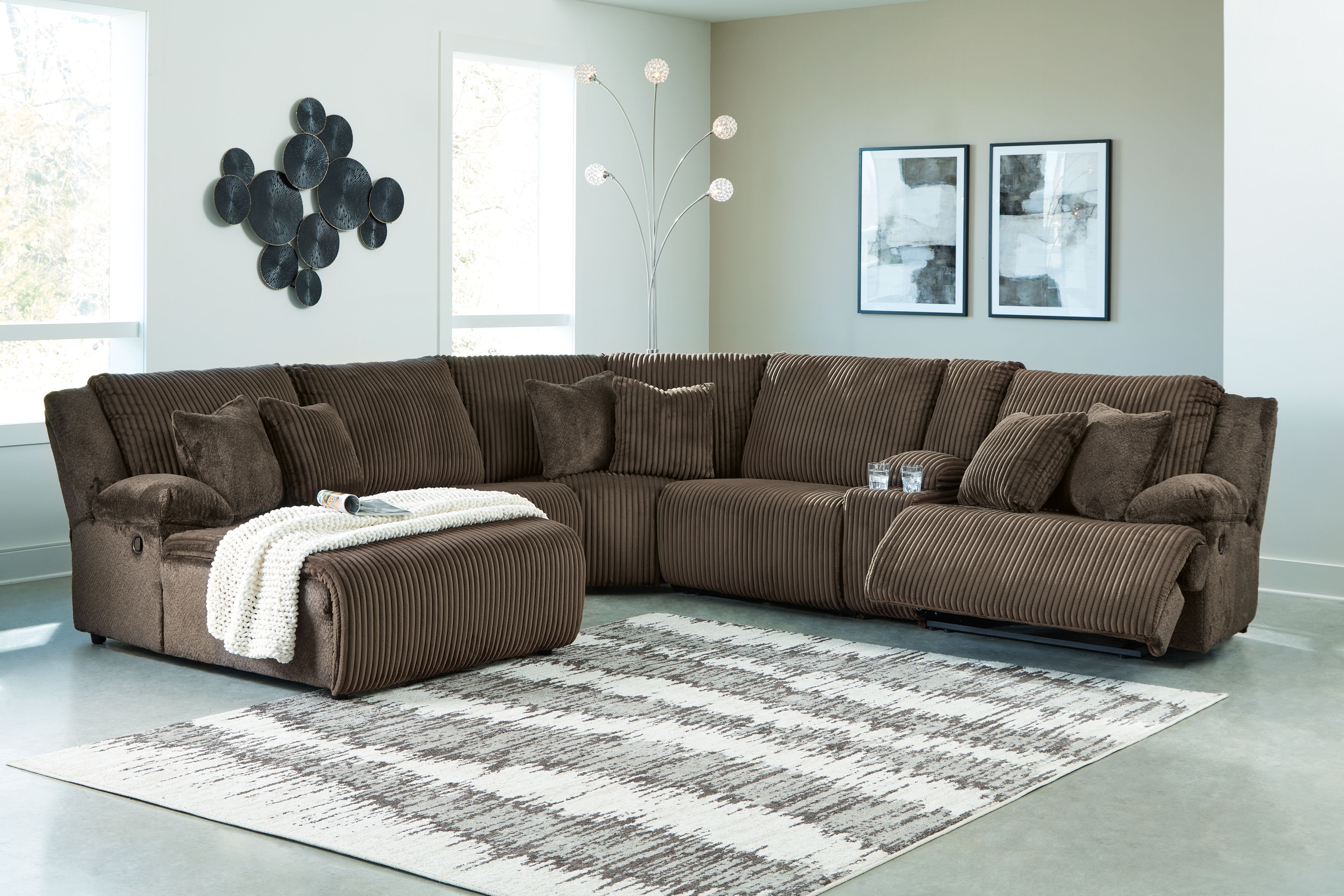Ashley Furniture Top Tier - 6-Piece Reclining Sectional With Laf Press Back Chaise - Chocolate - Image 3