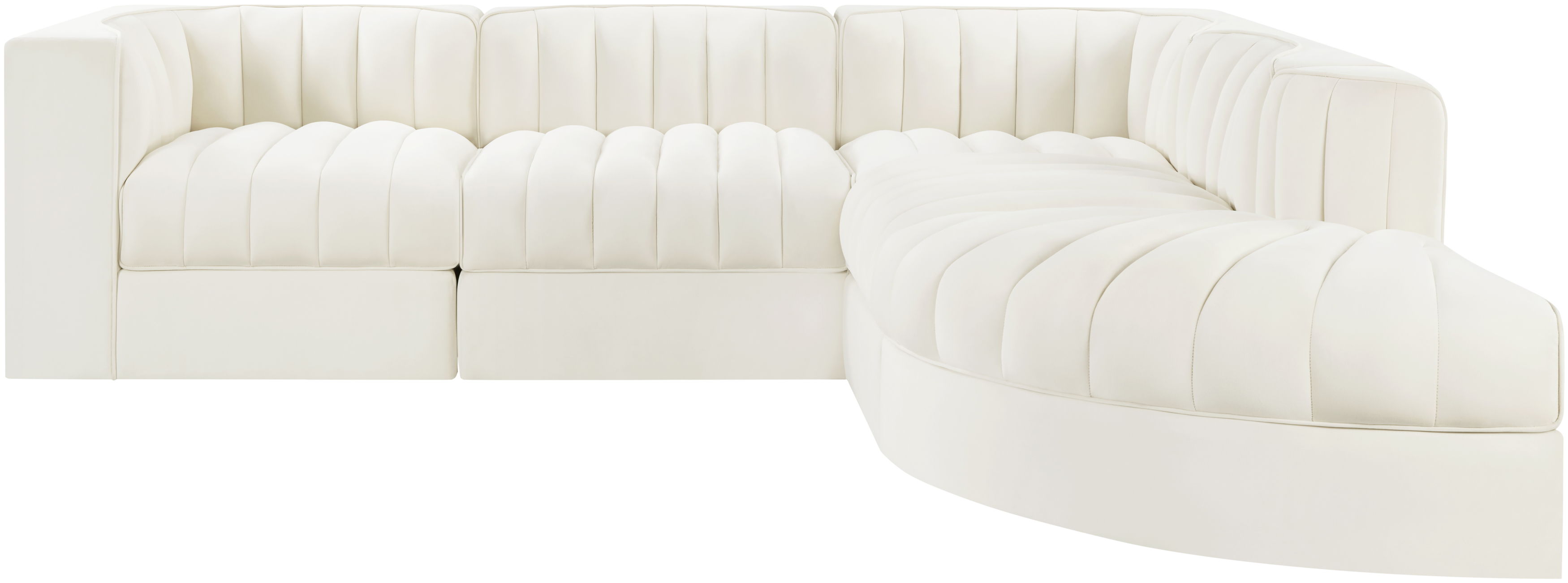 Rummi - Velvet Performance Fabric Upholstered 5 Piece Modular Sectional - Cream