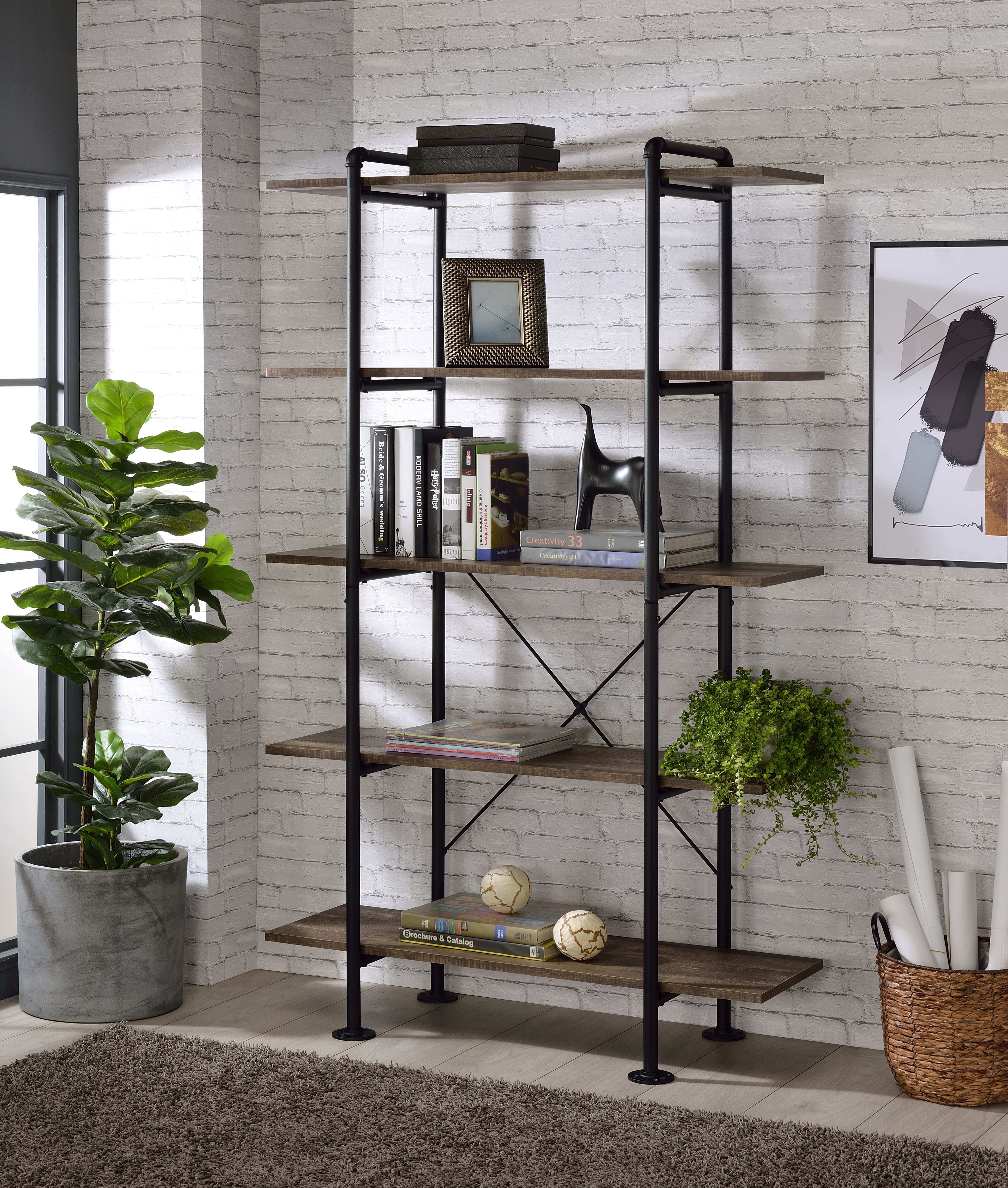 Nefo - Bookshelf - Rustic Oak & Black, black, view 4