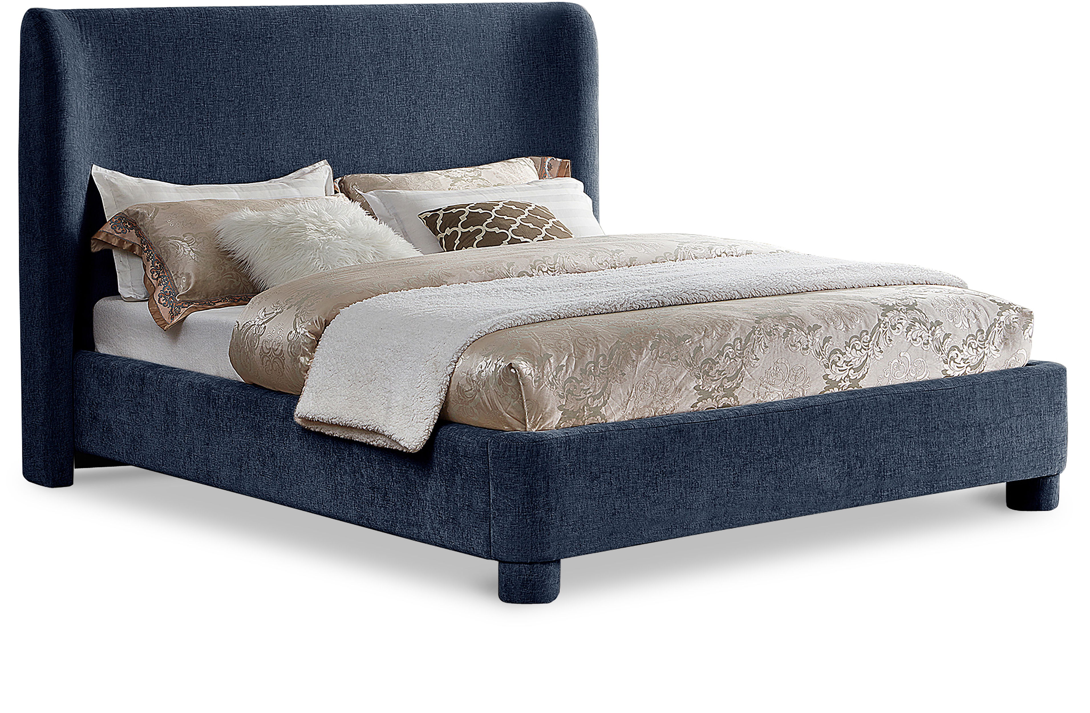 Penny - Chenille Fabric Queen Bed - Navy