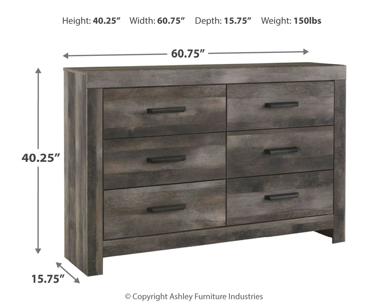 Ashley Furniture Wynnlow - Six Drawer Dresser - Gray - Image 4
