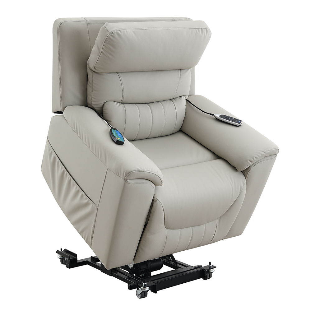 Marsha - Power Recliner With Lift & Massage - Light Gray Leather, light gray, view 6