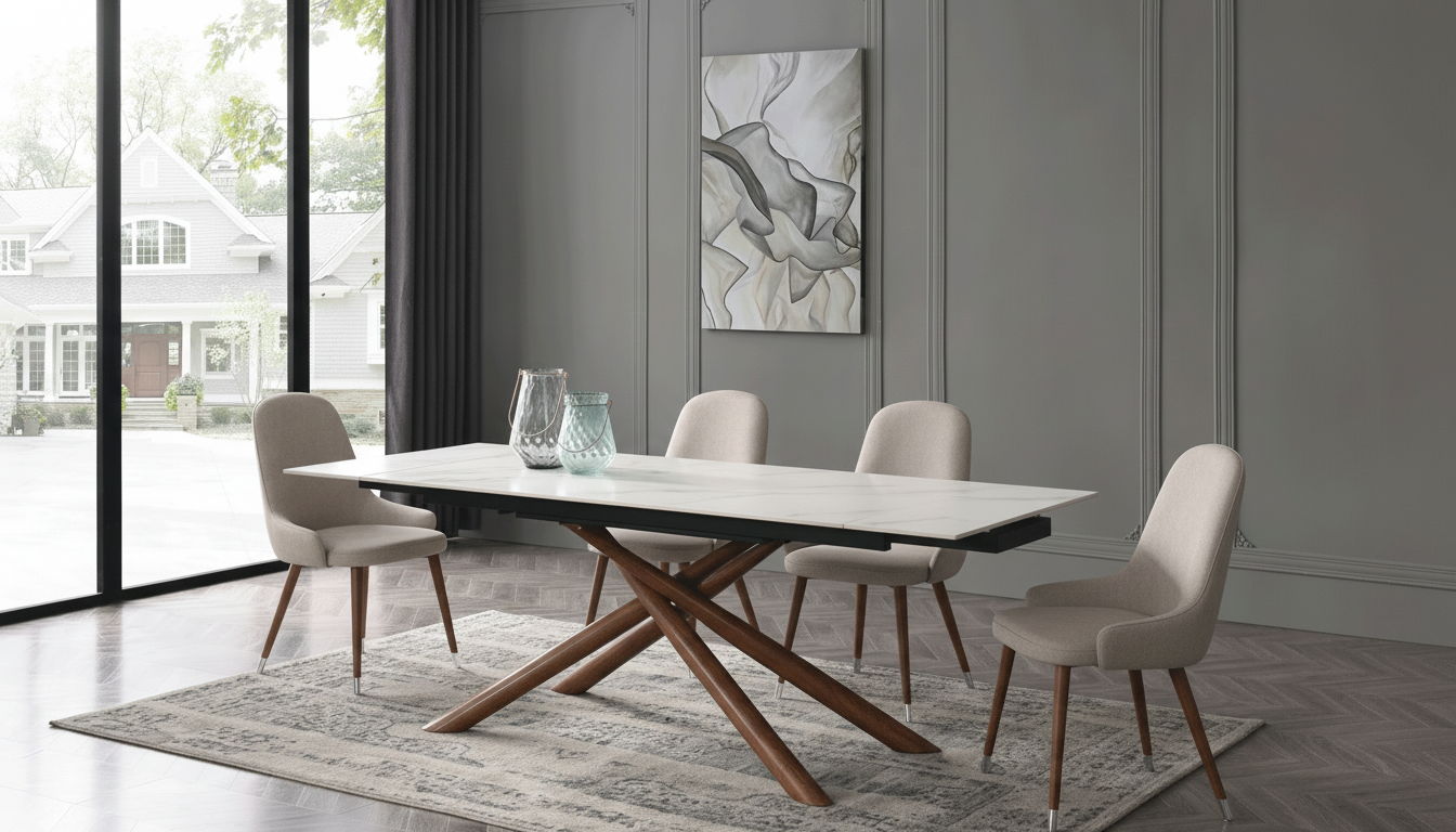 9063 - 71" Dining Table With 2X12" Extension - White / Brown Walnut
