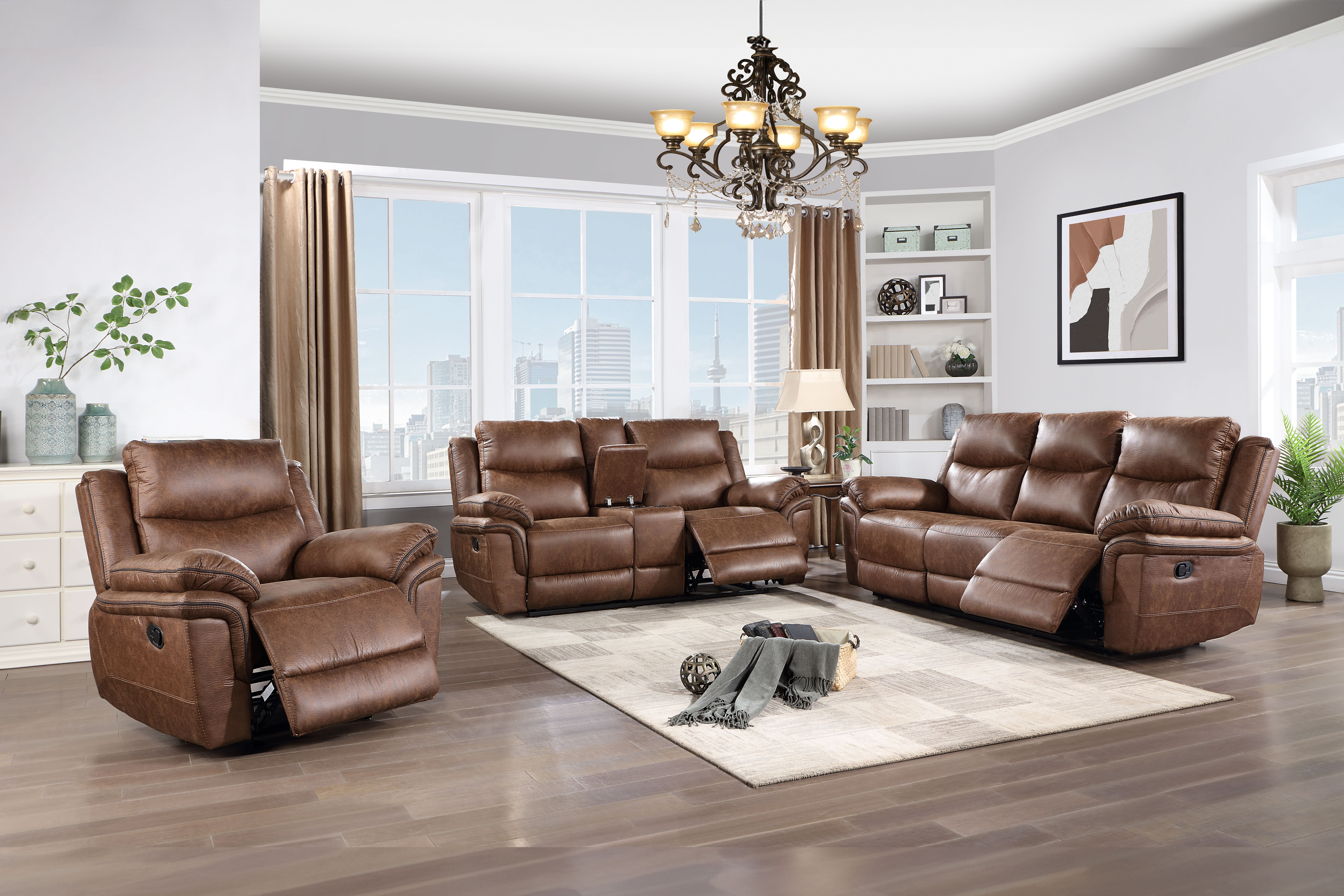 Ryland - Manual 3 Piece Sofa & Loveseat & Recliner - Brown