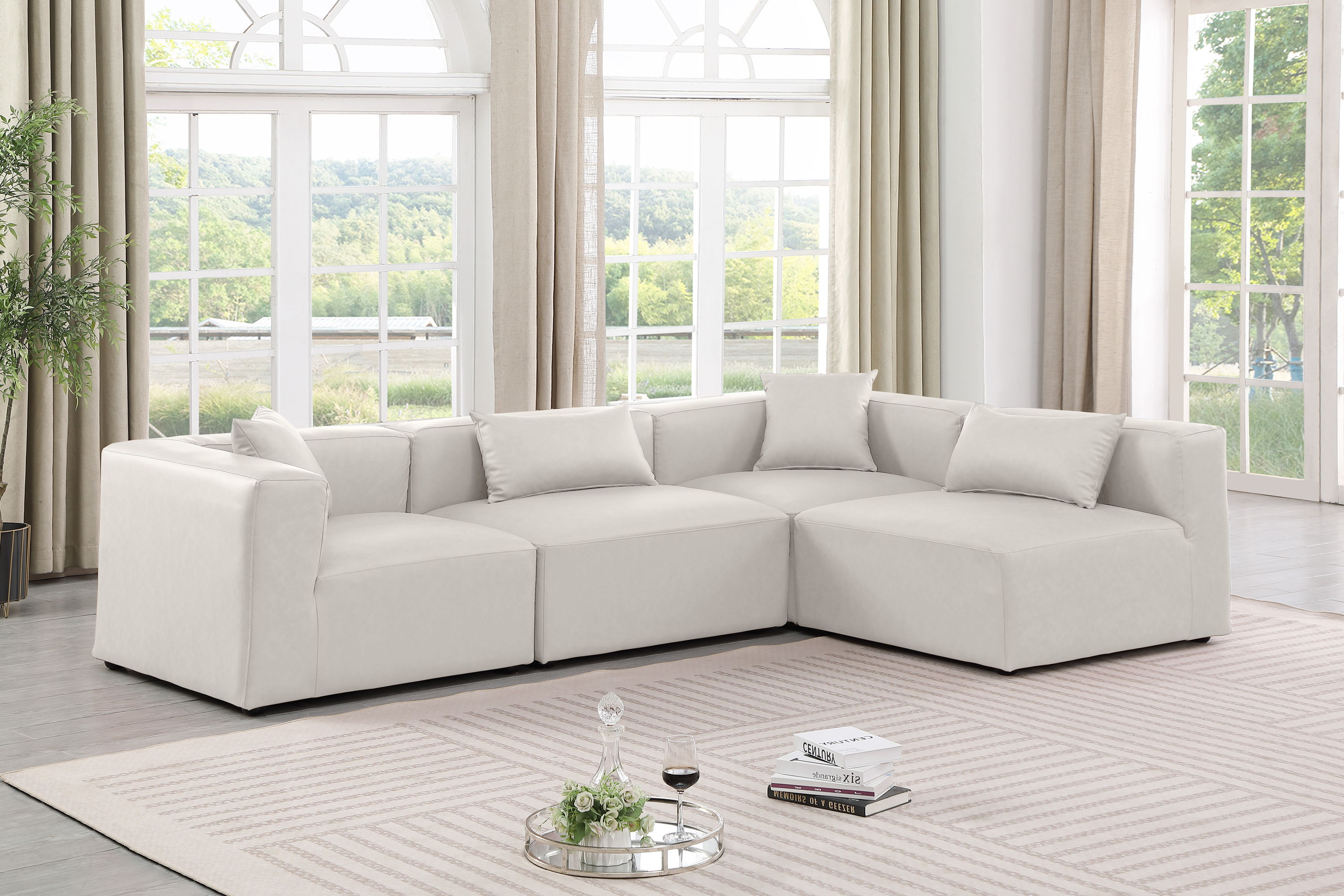 Cube - 4 Piece Modular Corner Sectional - Cream