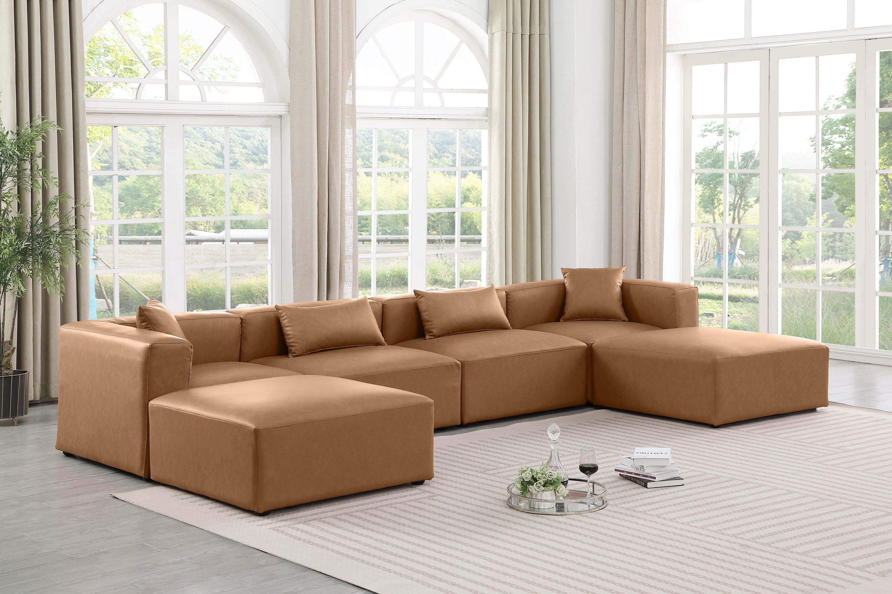 Cube - 6 Piece Modular Double Chaise Sectional - Brown