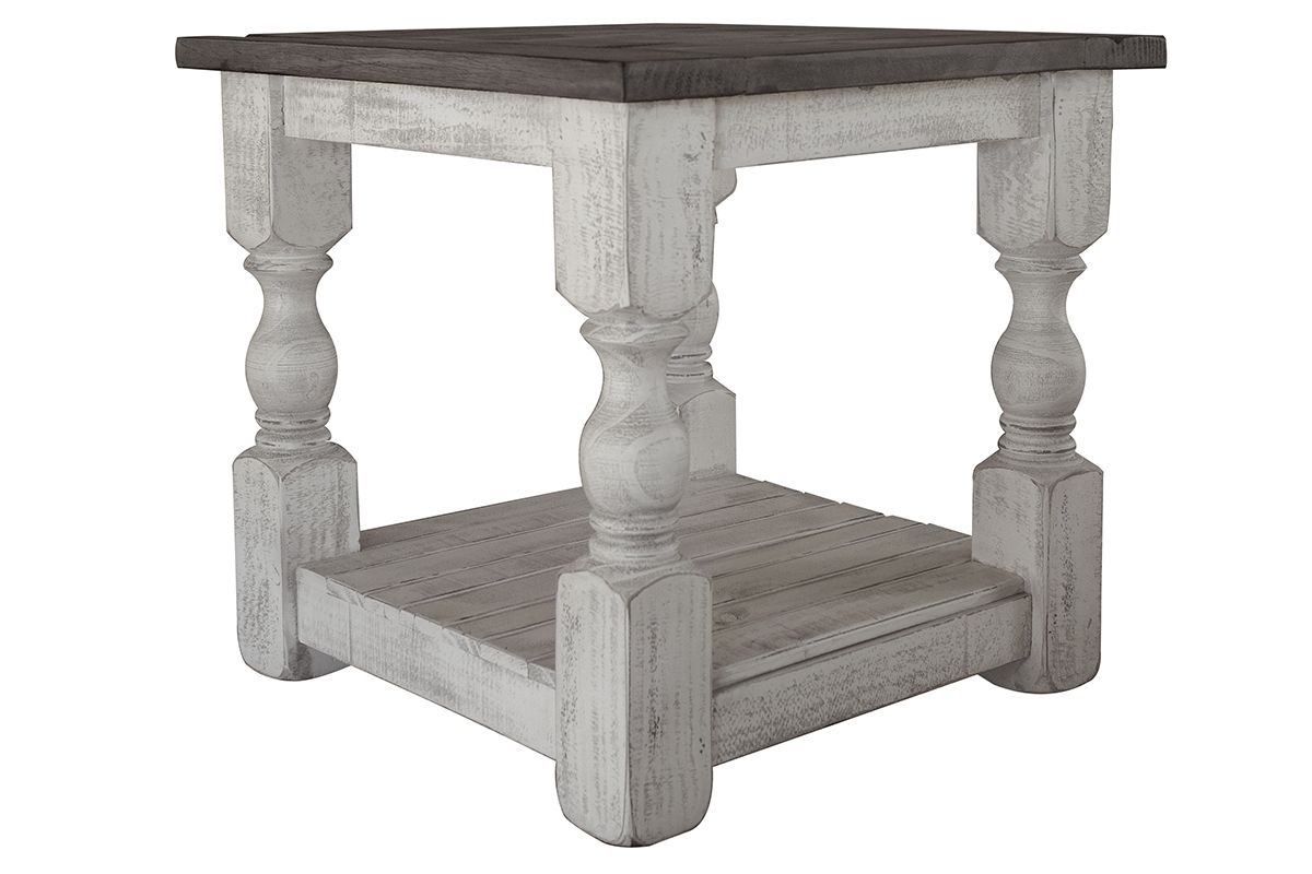 International Furniture Direct Stone - End Table - Antiqued Ivory / Weathered Gray