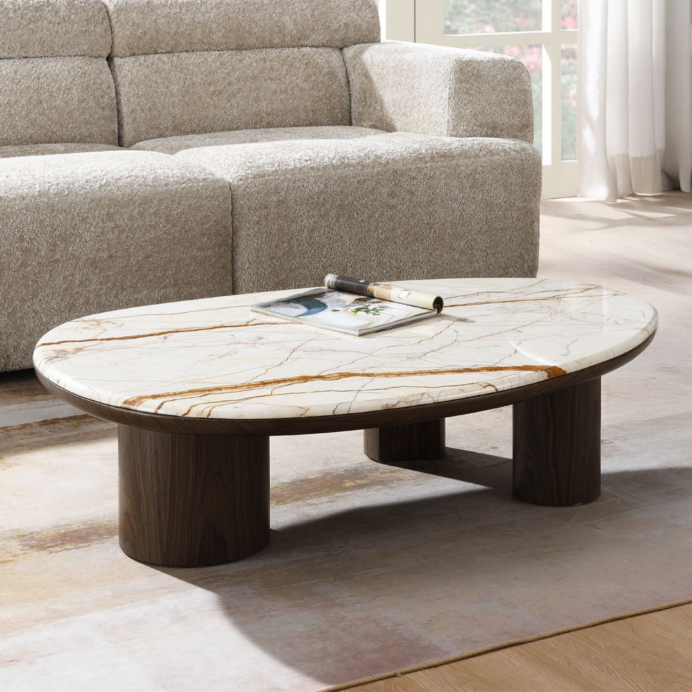Haidar - Coffee Table With Marble Top - Natural / Brown, beige