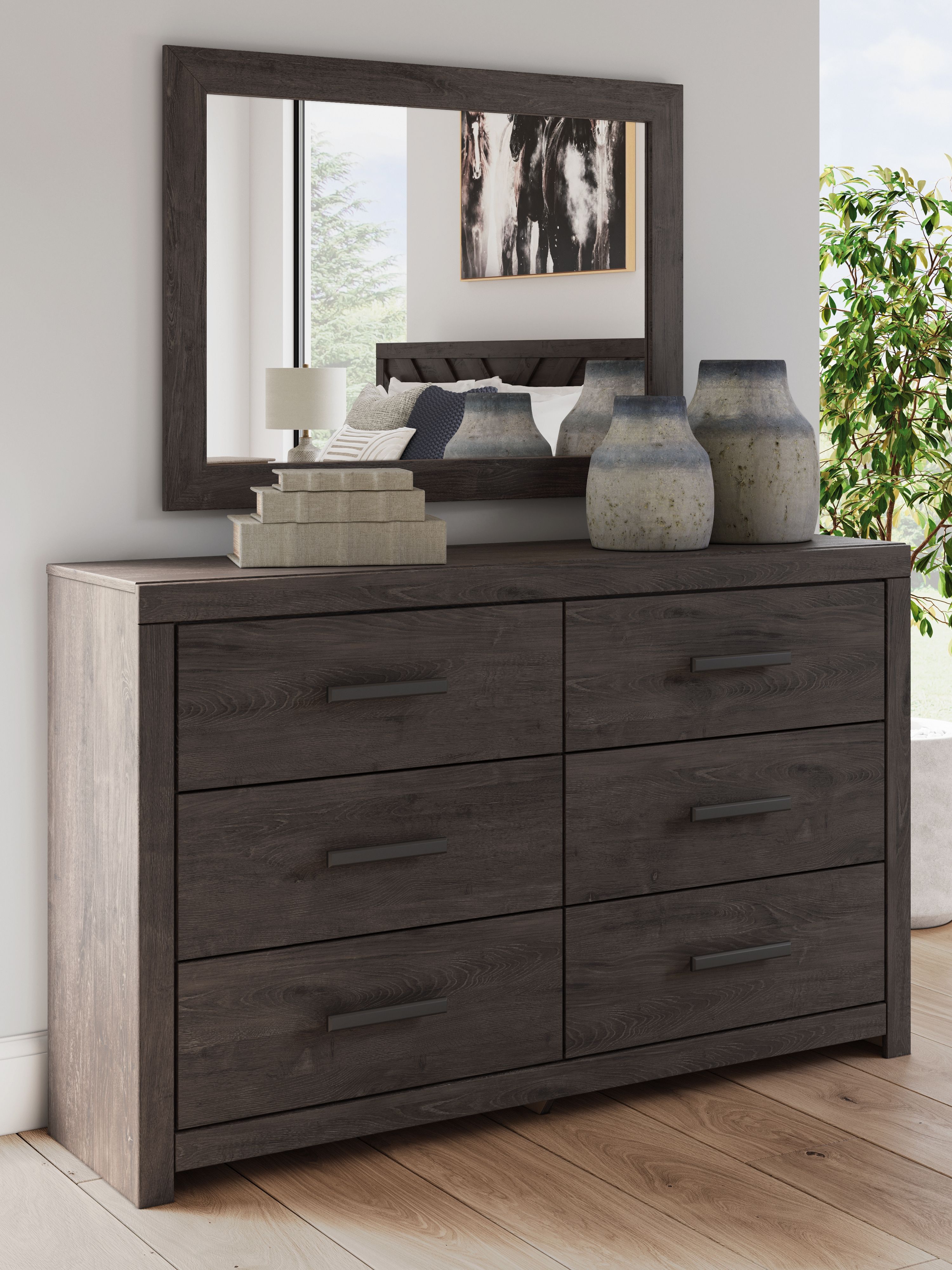 Prendonea - 5 Pc. - Dresser, Mirror, Chest, Full Panel Bed - Charcoal