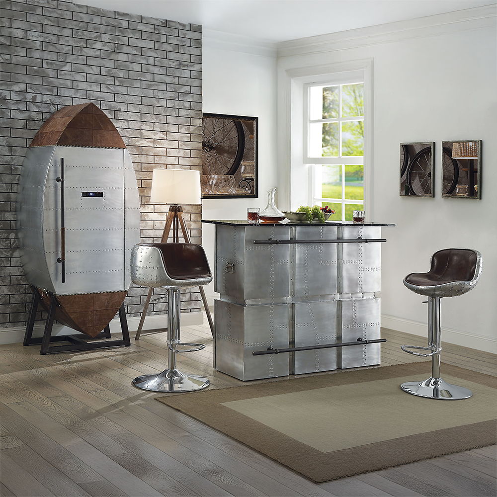 Brancaster - Adjustable Stool With Swivel - Vintage Brown Top Grain Leather & Aluminum, dark brown, view 7