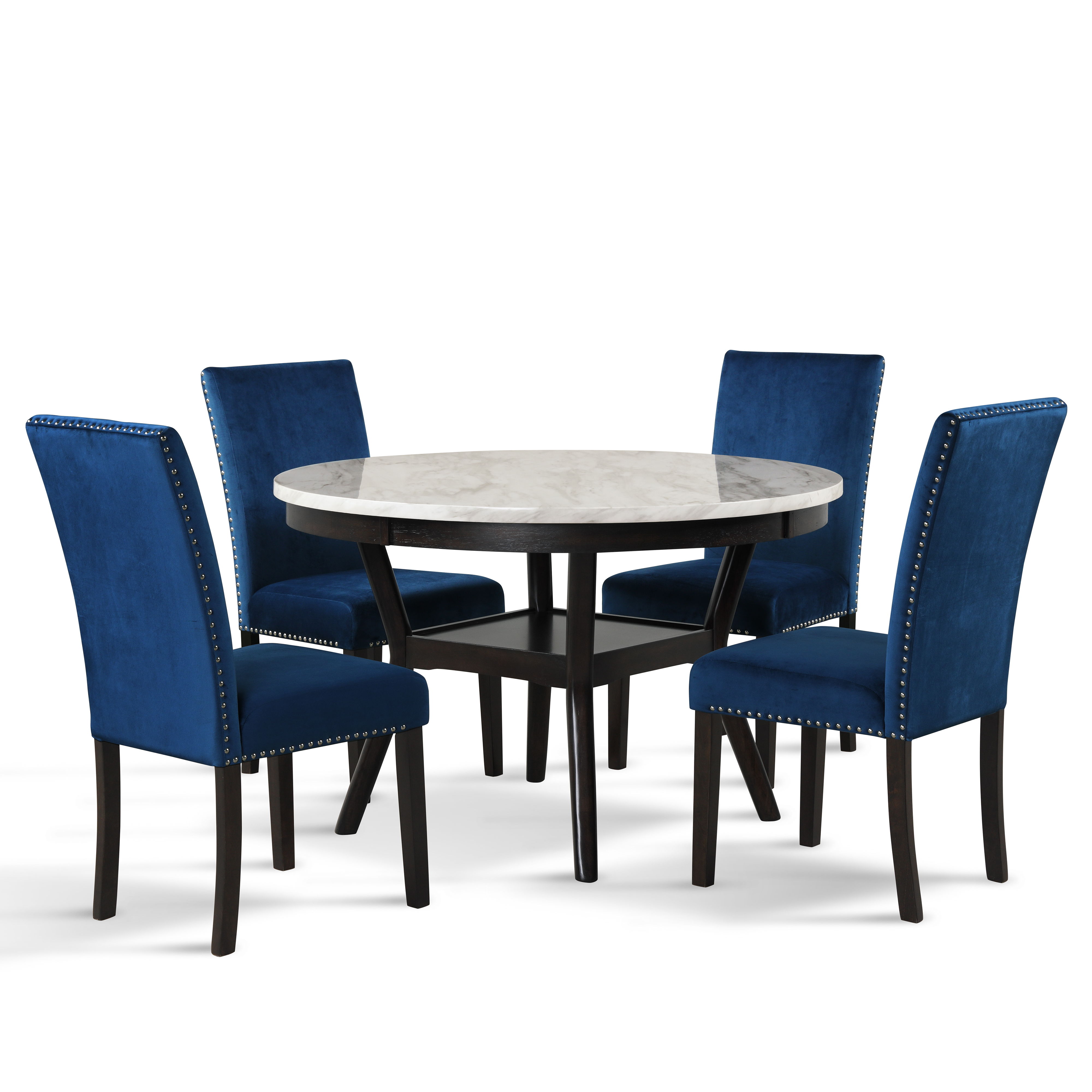 Celeste - Round Dining Table With 4 Chairs - Black / Blue