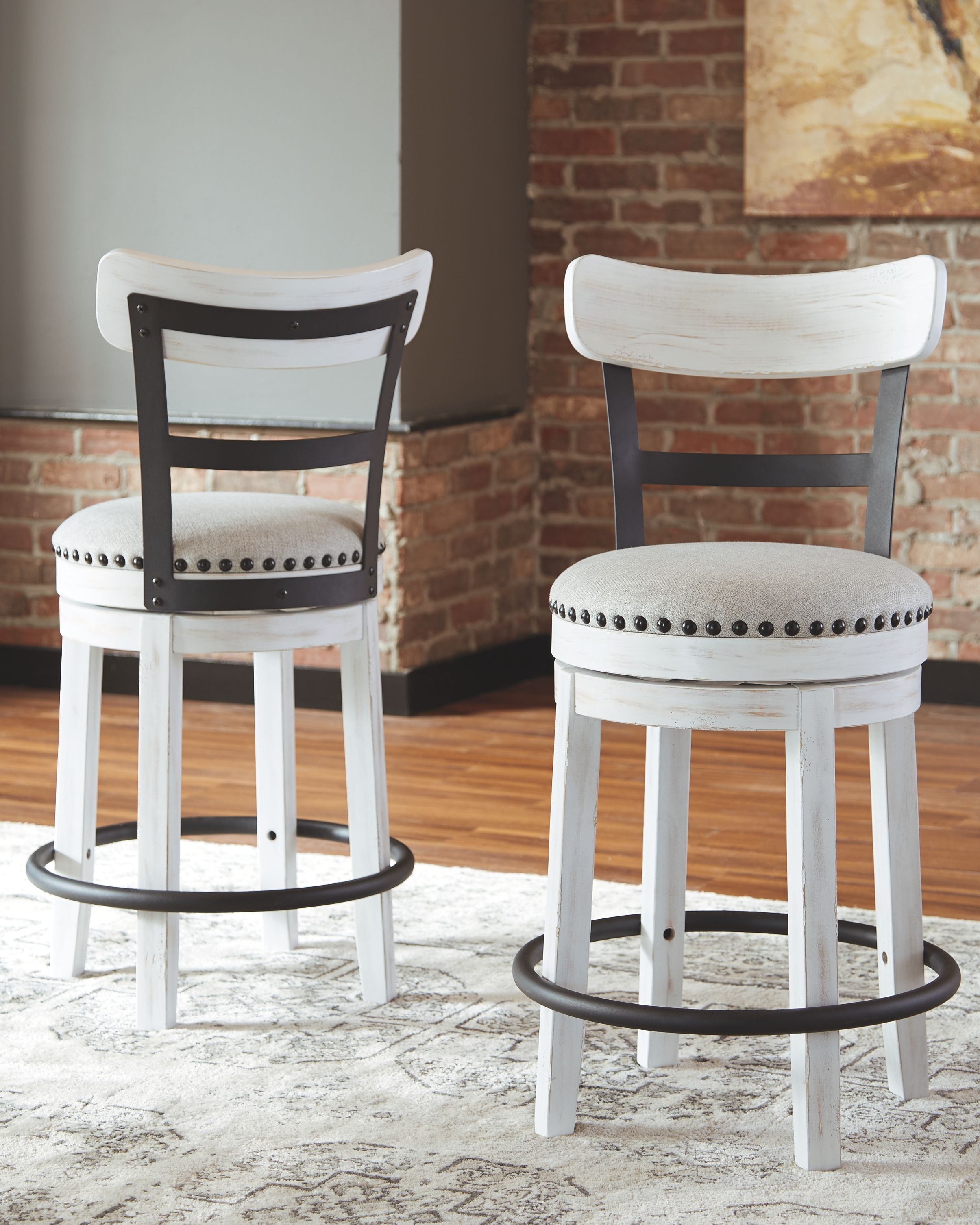 Ashley Furniture Valebeck - 6 Pc. - Counter Table, 4 Swivel Barstools, Server - White - Image 8