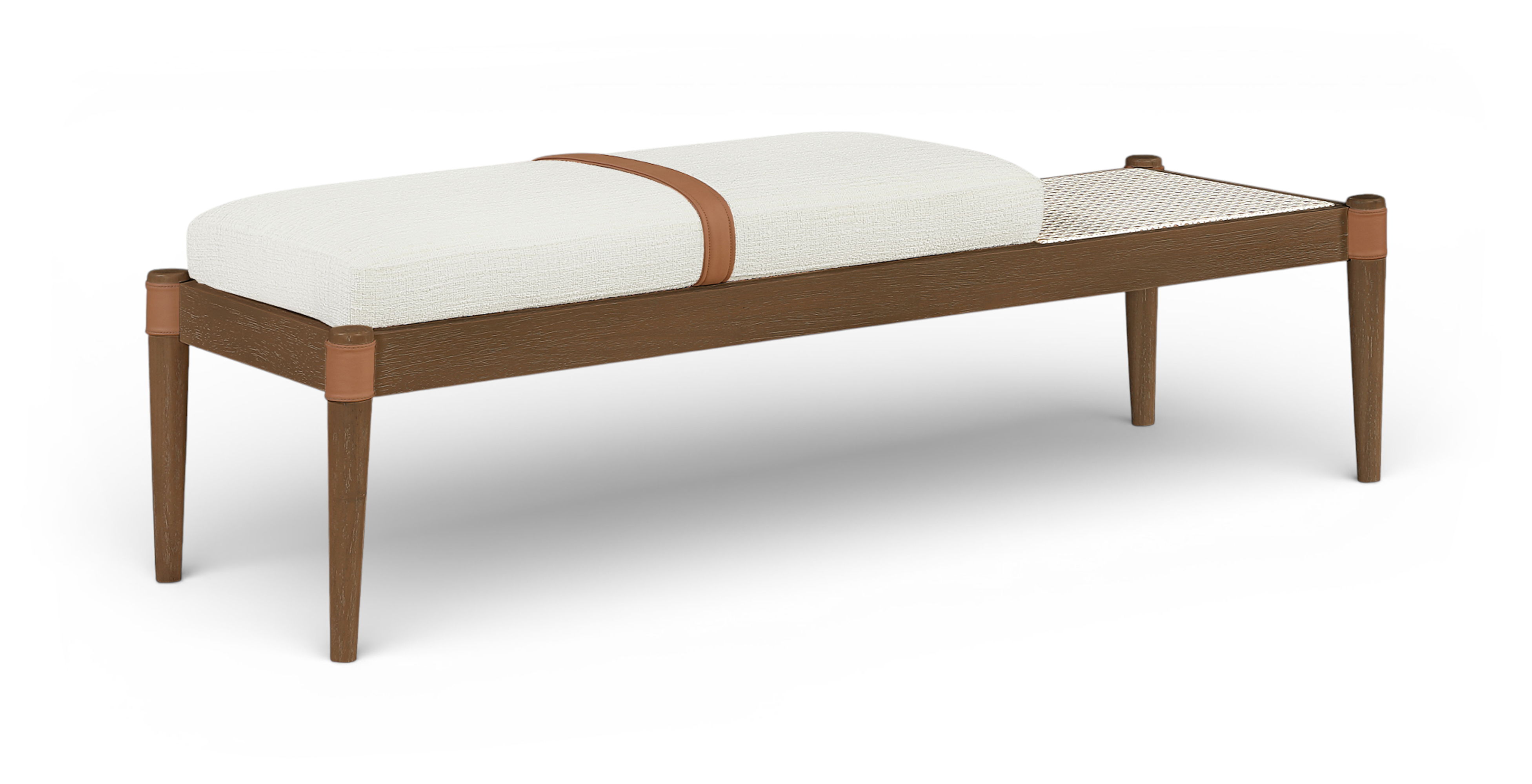 Nara - Linen Textured Fabric Upholstered Bench - Cream / Painted Brown Walnut