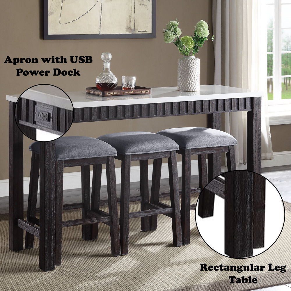 Necalli - 4 Piece Counter Height Table Set - Marble Top & Weathered Espresso, black, view 3