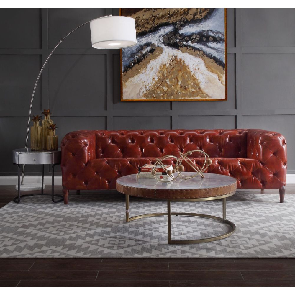 Tamas - 16" Coffee Table - Aluminum & Cocoa Top Grain Leather, dark brown, view 6
