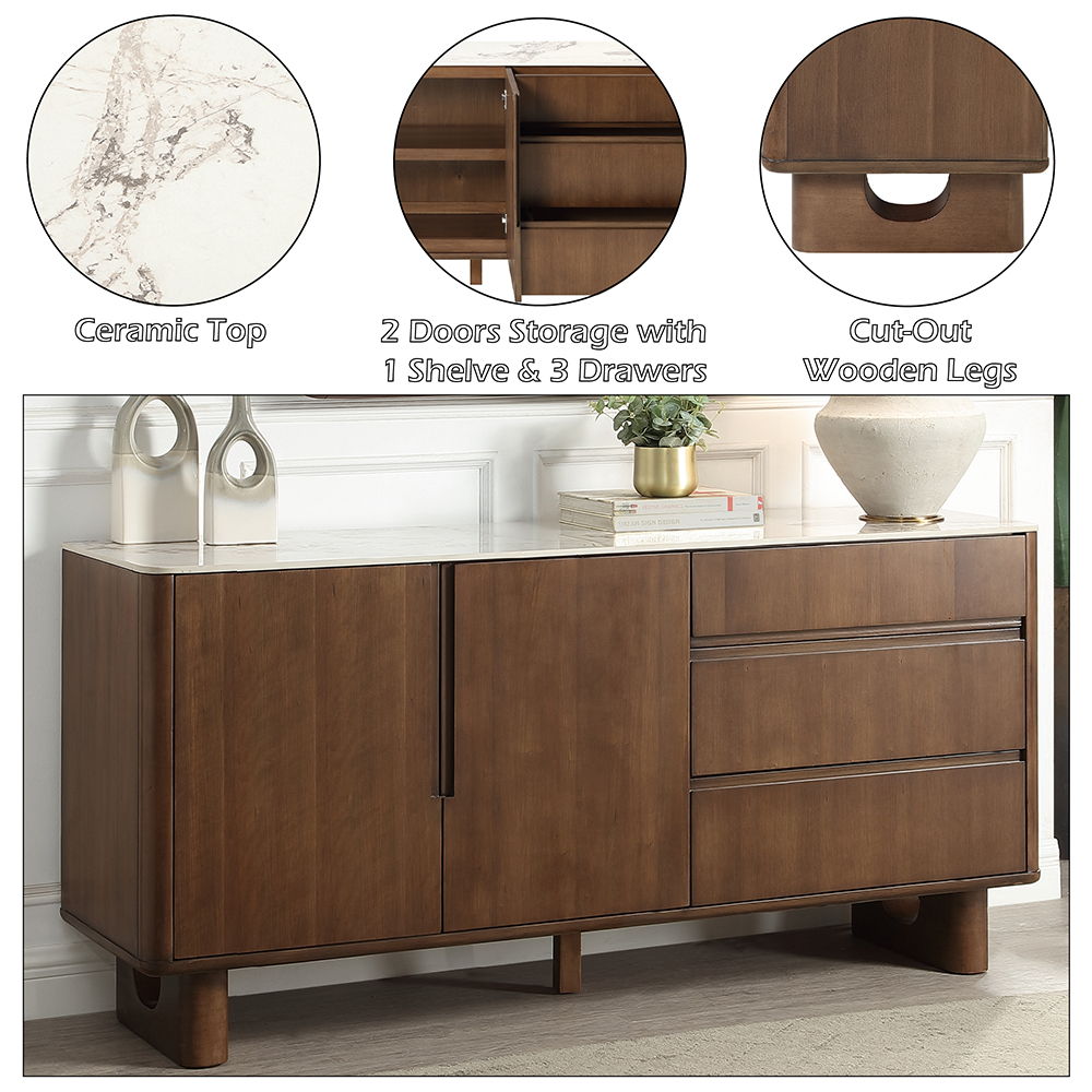 Harvey - Server With Ceramic Top - Walnut, dark brown, view 8