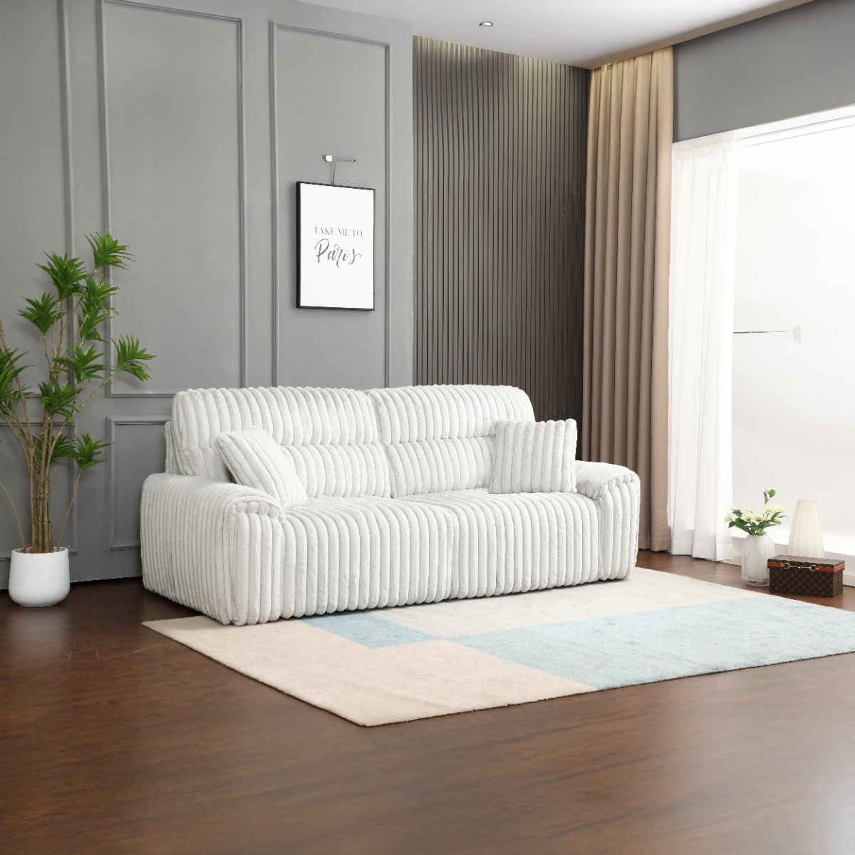 Jaya - Power Motion Sofa With Sleeper & USB Port - Mondo Gray Corduroy, white
