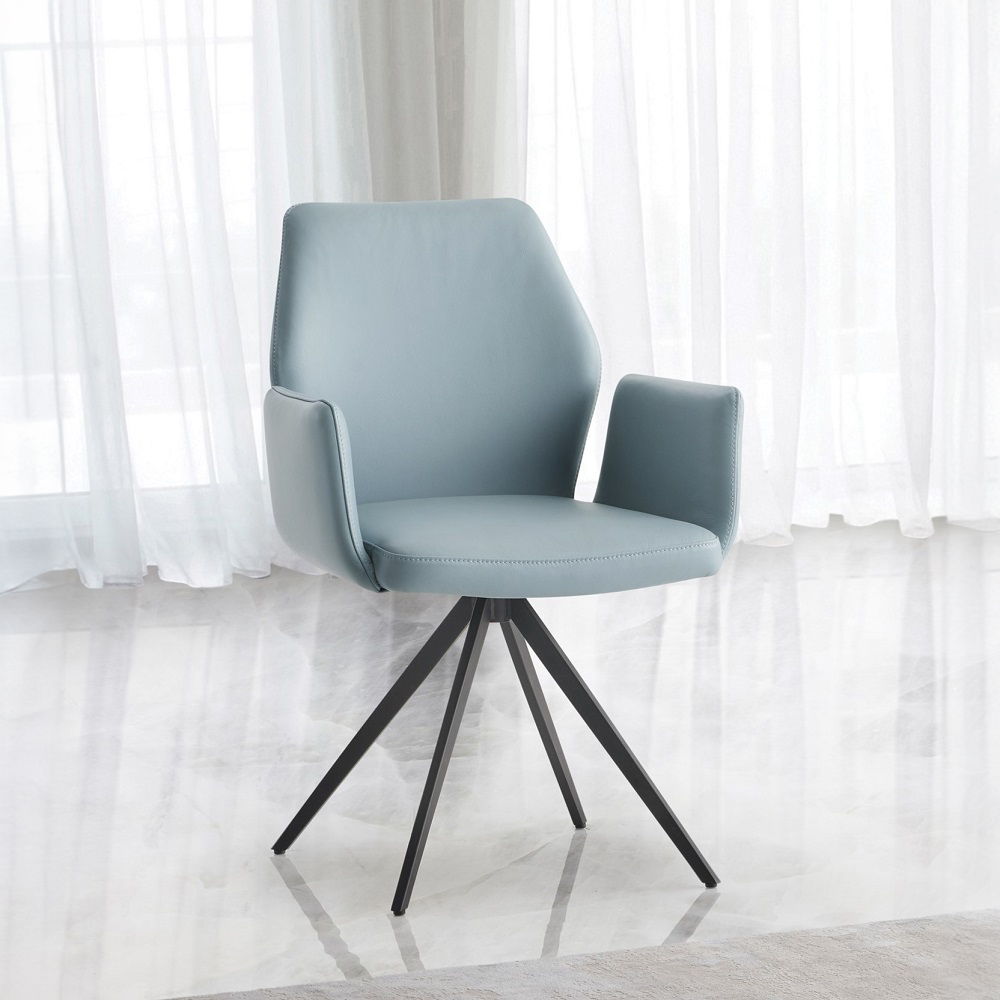 Segismunda - Arm Chair With Swivel - Light Blue Leather & Black, light blue, view 6