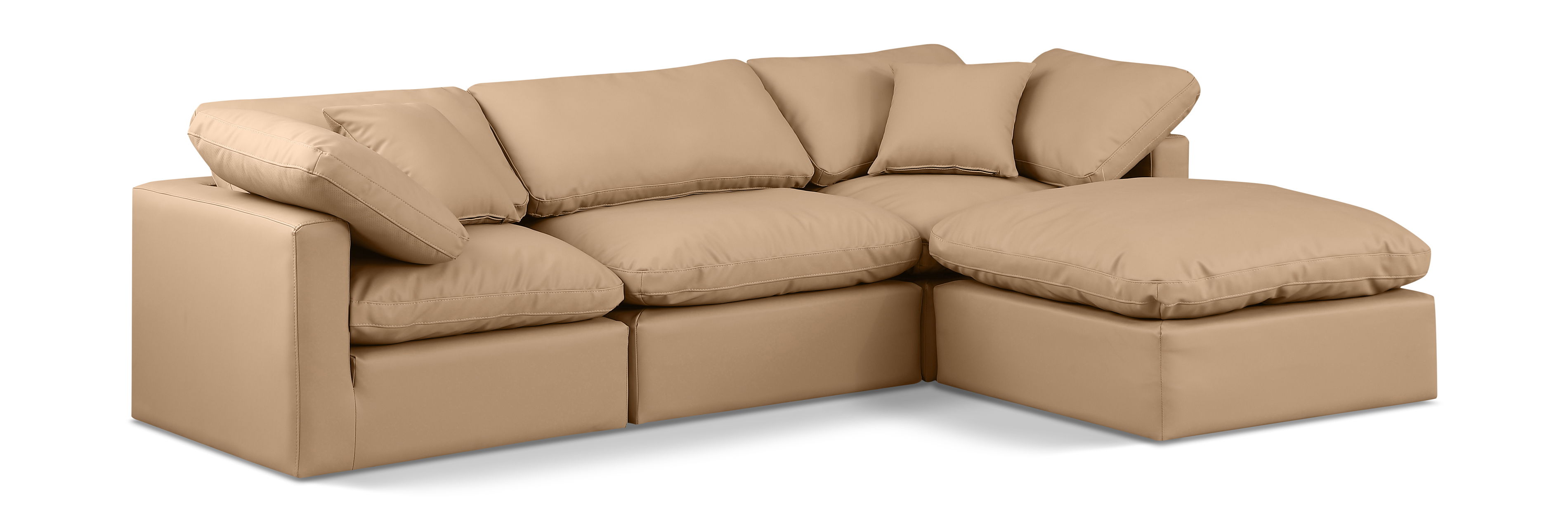 Indulge - Faux Leather 4 Piece Modular Sectional With Chaise - Tan
