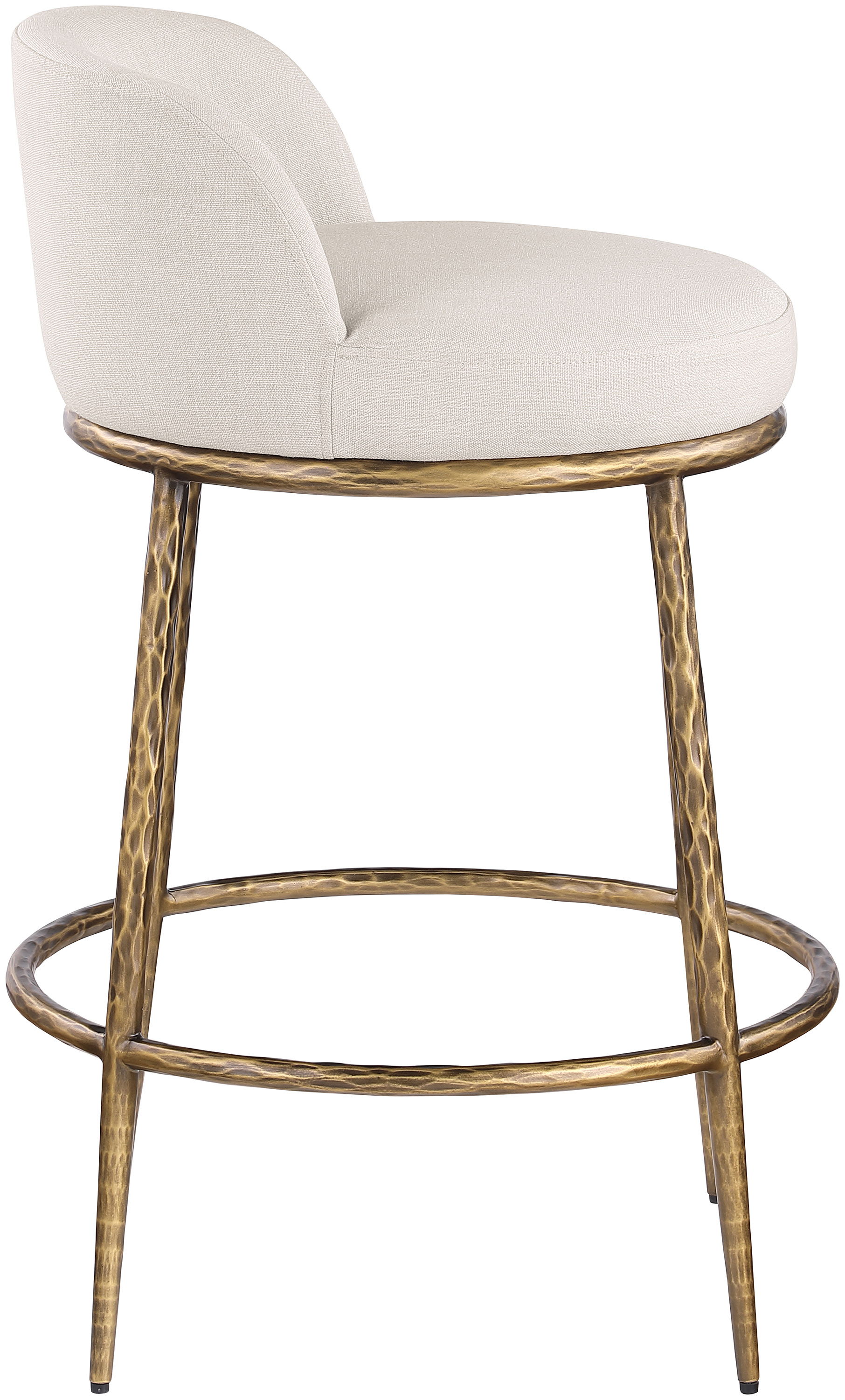 Ferro - Linen Textured Performance Fabric Upholstered Counter Stool - Beige / Brushed Gold