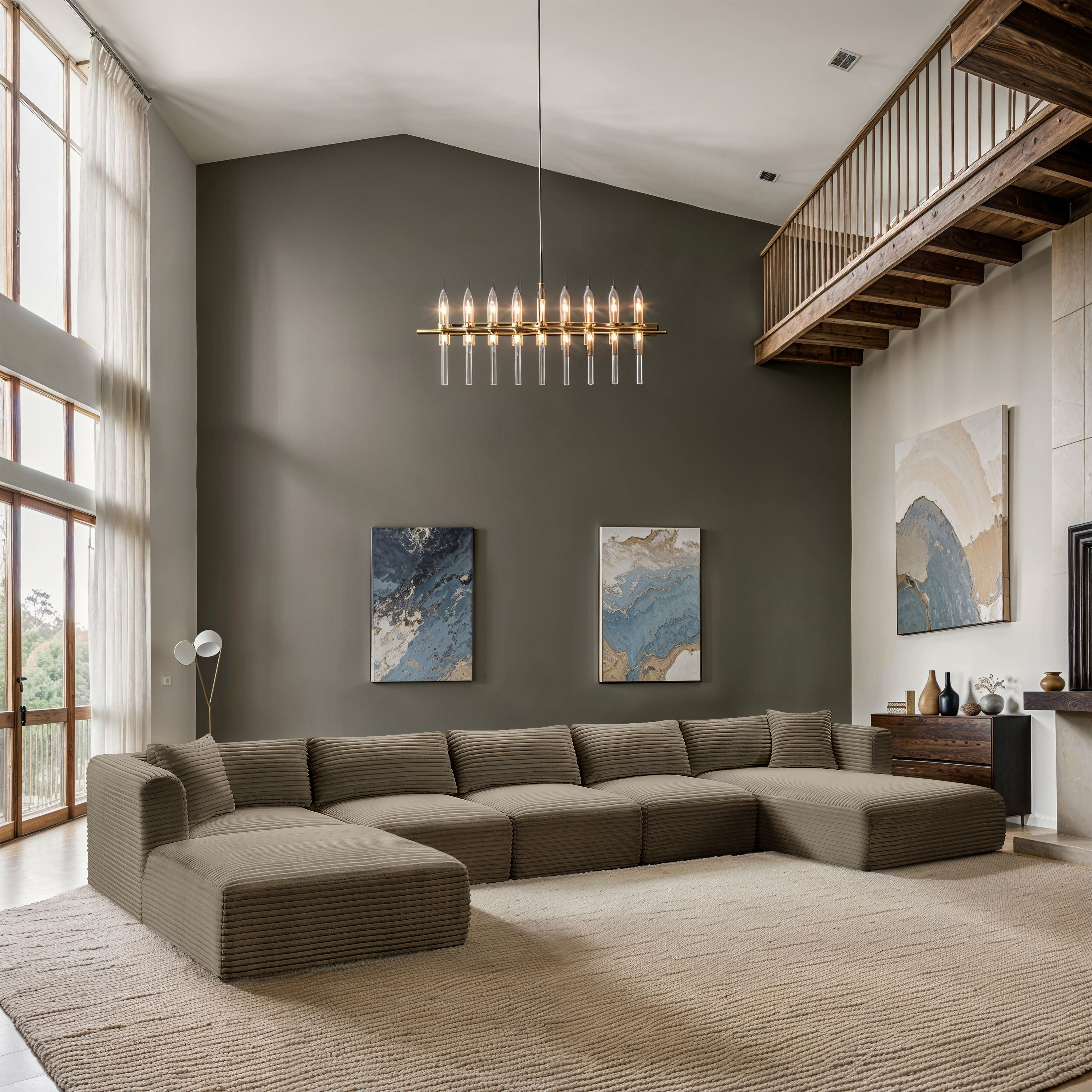 Shaggy - 6 Piece Modular Sectional With Chaise And Ottoman - Taupe