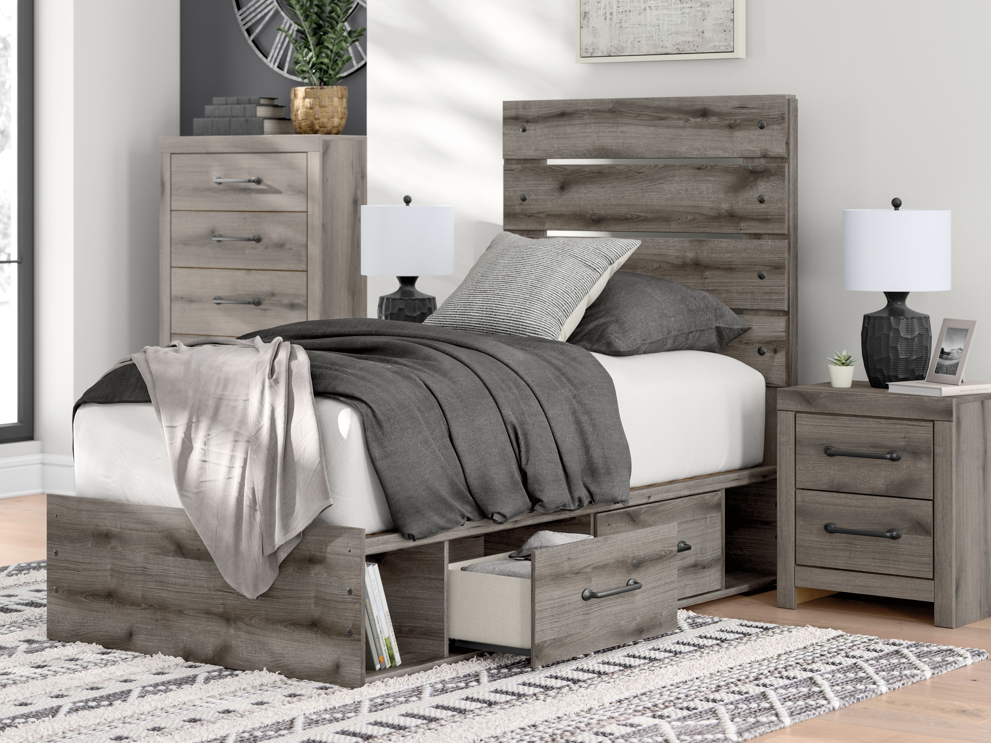 Ashley Furniture Graystorm - Twin Panel Bed With Storage - Brown Gray - Image 13