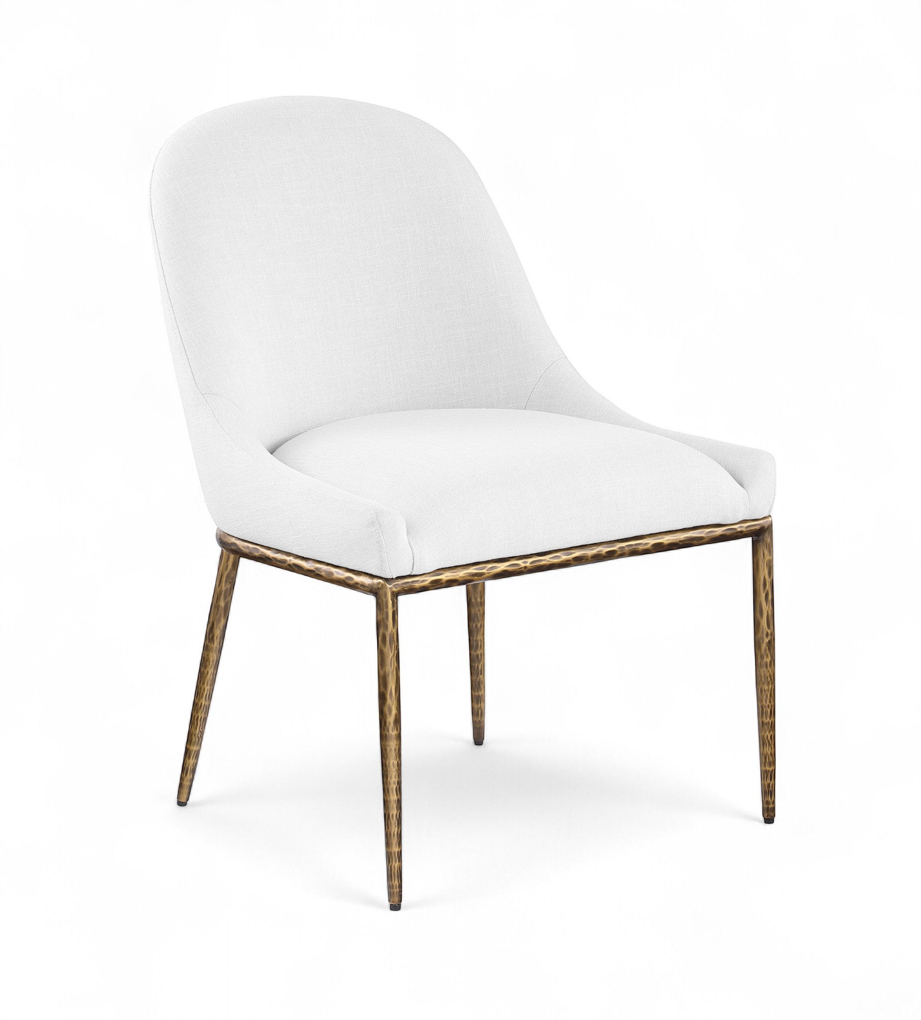 Ferro - Linen Textured Performance Fabric Upholstered Dining Side Chair - White / Brushed Gold