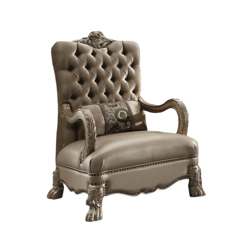 Dresden - Chair With Pillow - Bone Velvet & Gold Patina, beige, view 3