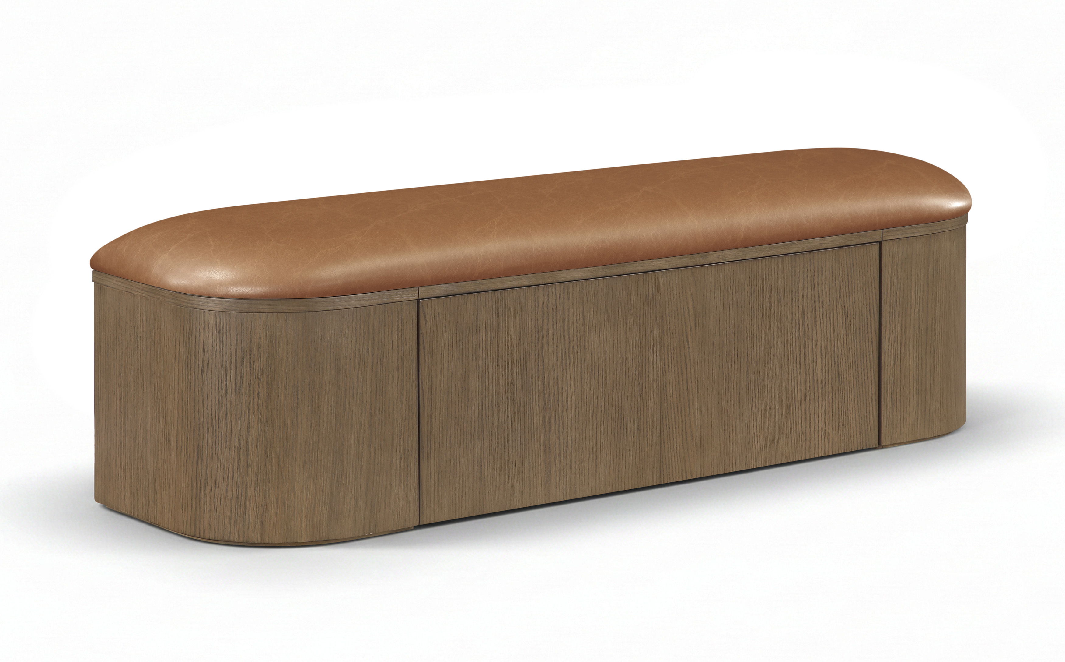Velden - Vegan Leather Upholstered Storage Bench - Cognac / Stained Brown