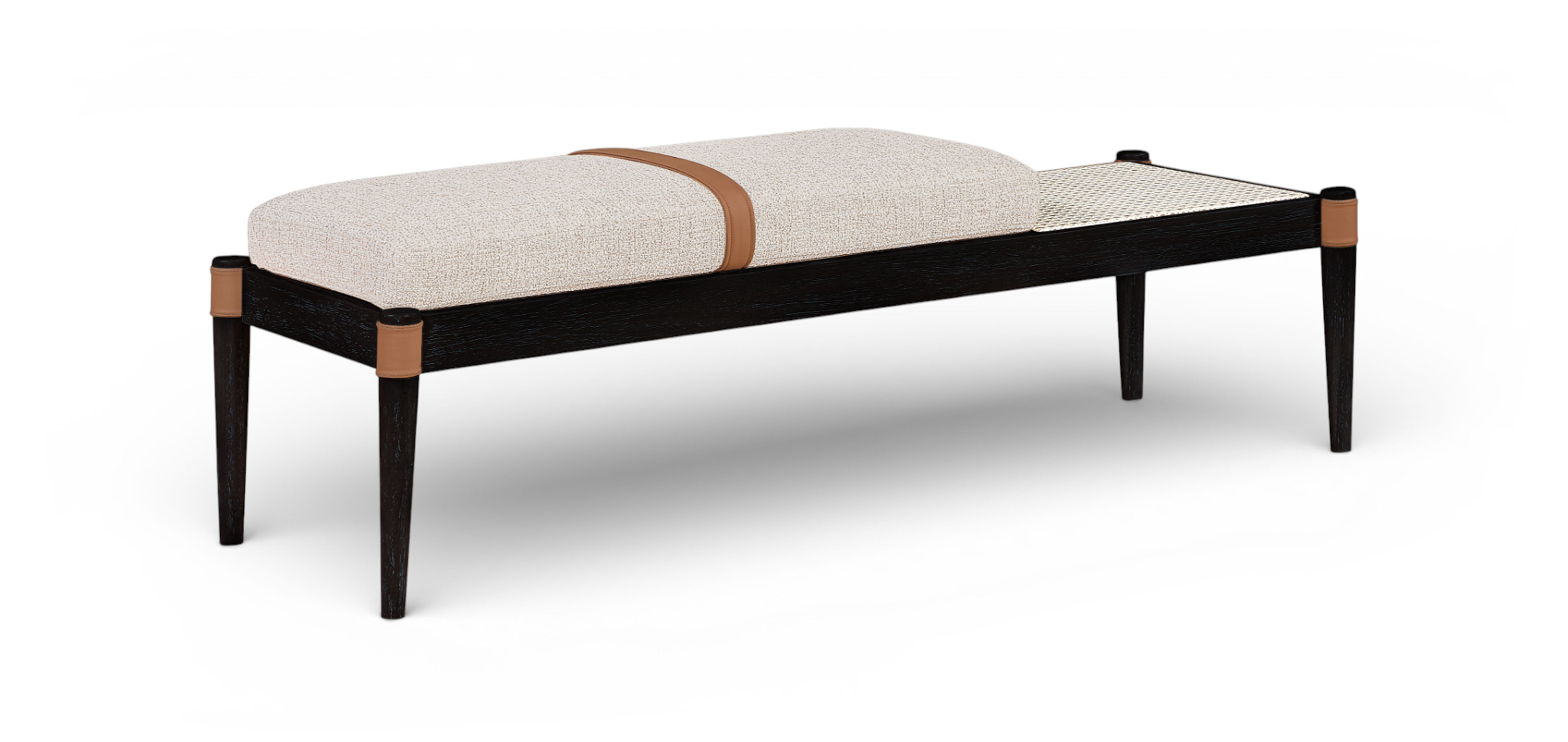 Nara - Linen Textured Fabric Upholstered Bench - Beige / Painted Black