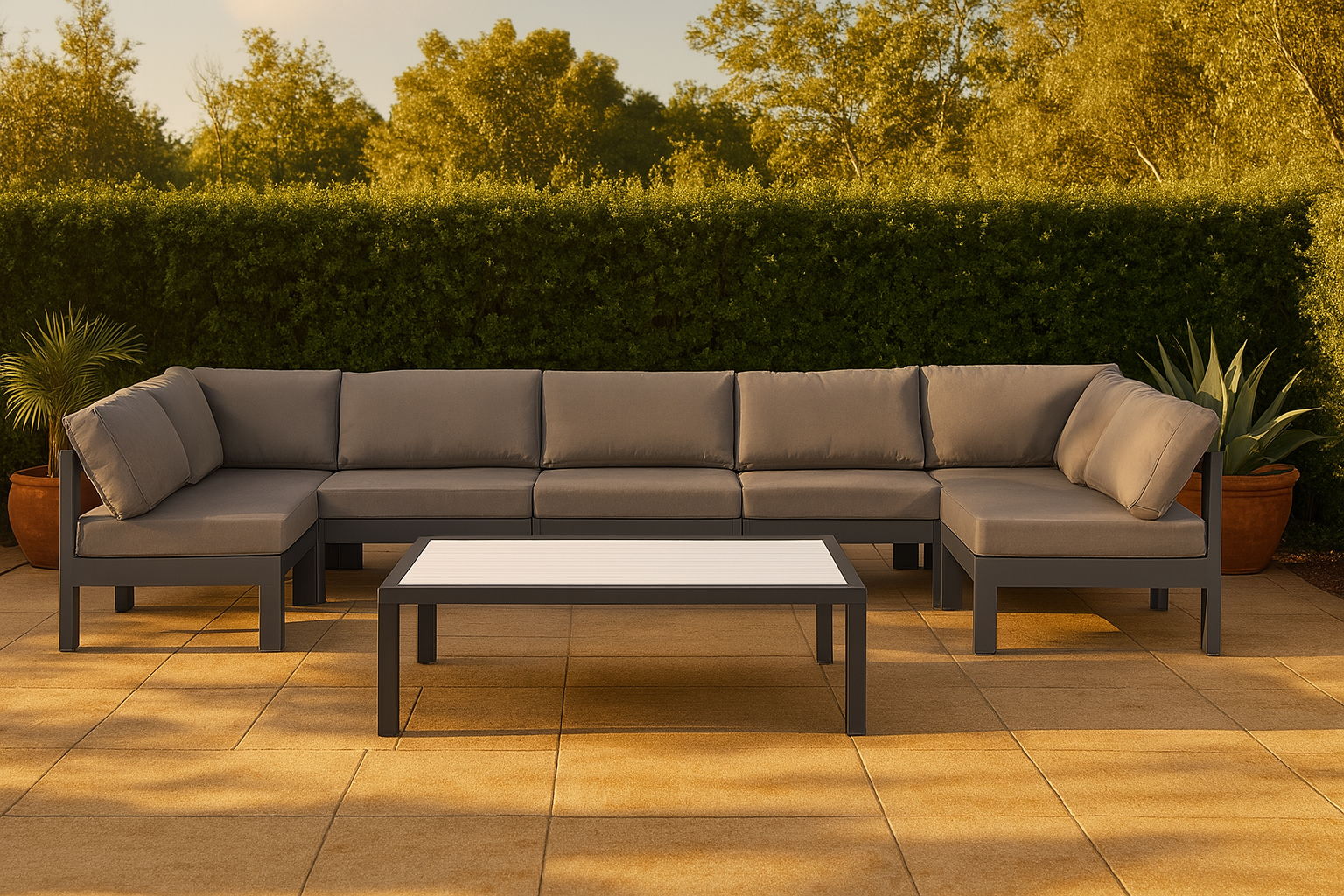Nizuc - Outdoor Patio 7 Piece Modular Sectional With Gray Frame - Gray
