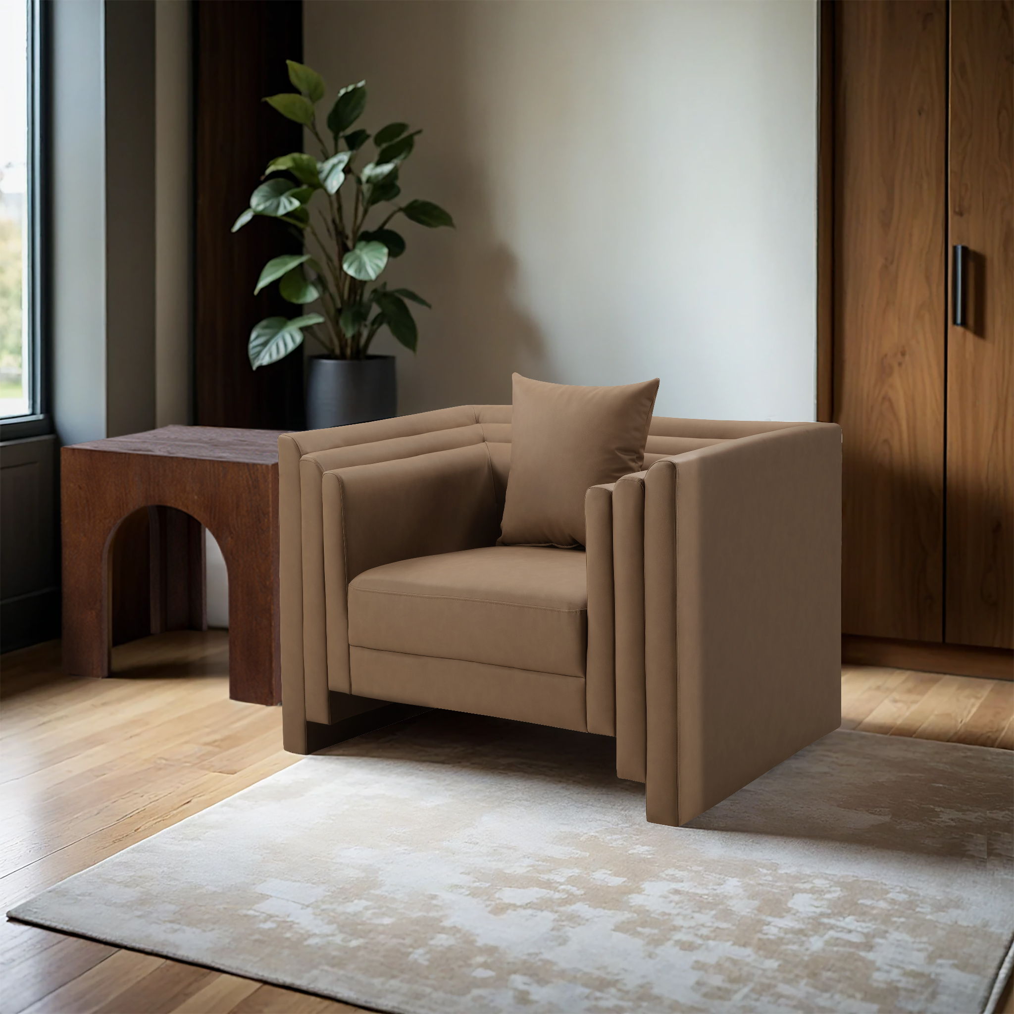 Everett - Vegan Leather Upholstered Chair - Brown