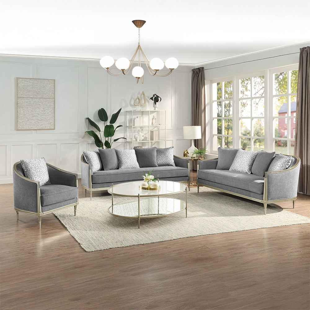 Fernando - Sofa With 5 Pillows - Gray Chenille & Champagne, gray, view 6