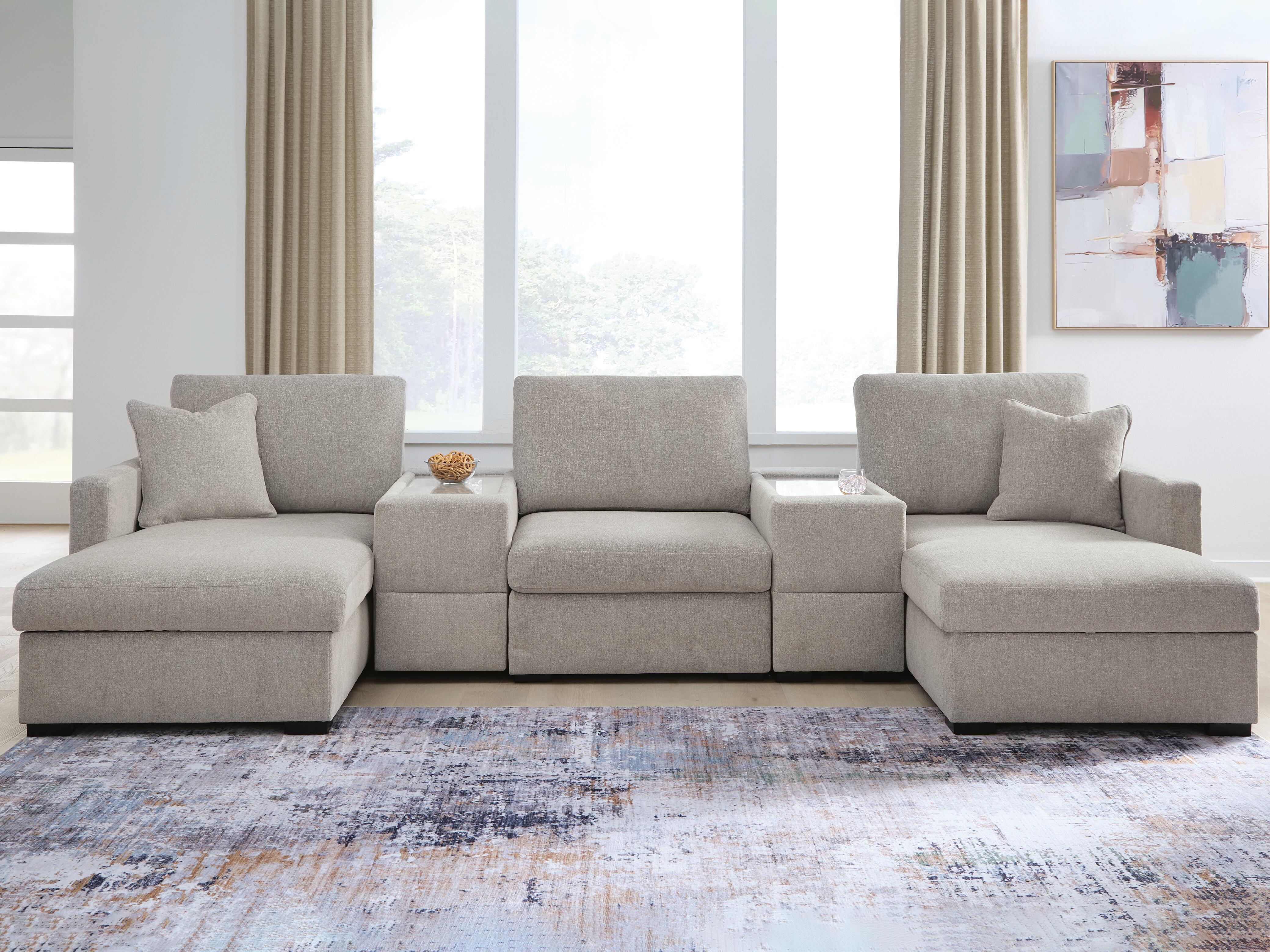 ModMax Luxe - 5-Piece Double Chaise Sectional With Storage Consoles - Flint