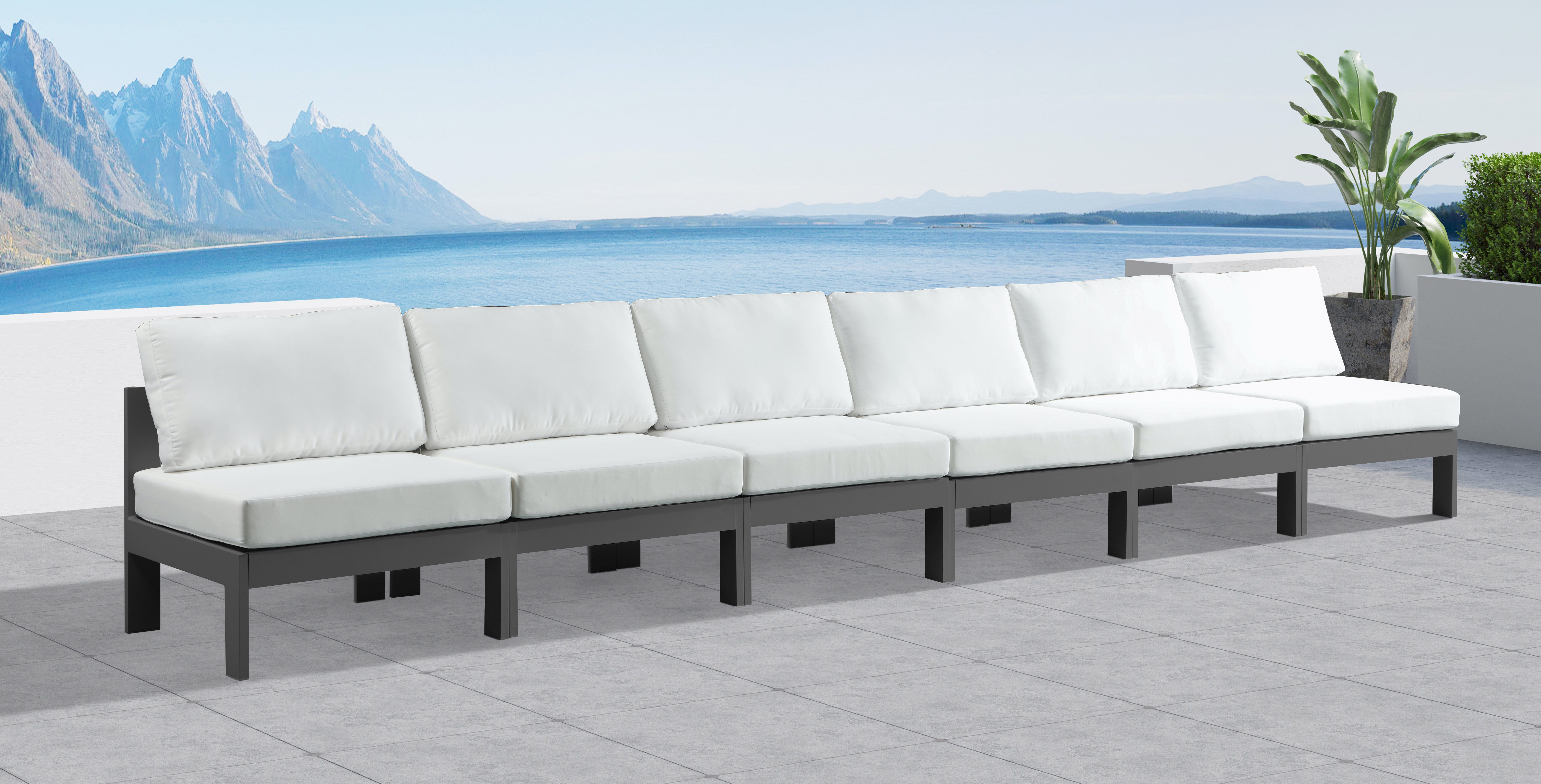Nizuc - Outdoor Patio 6 Piece Armless Modular Sofa With Gray Frame - White