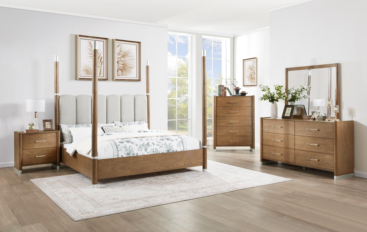 B095 - 3 Piece Bedroom Set (Queen Bed, Dresser, Mirror) - Warm Brown