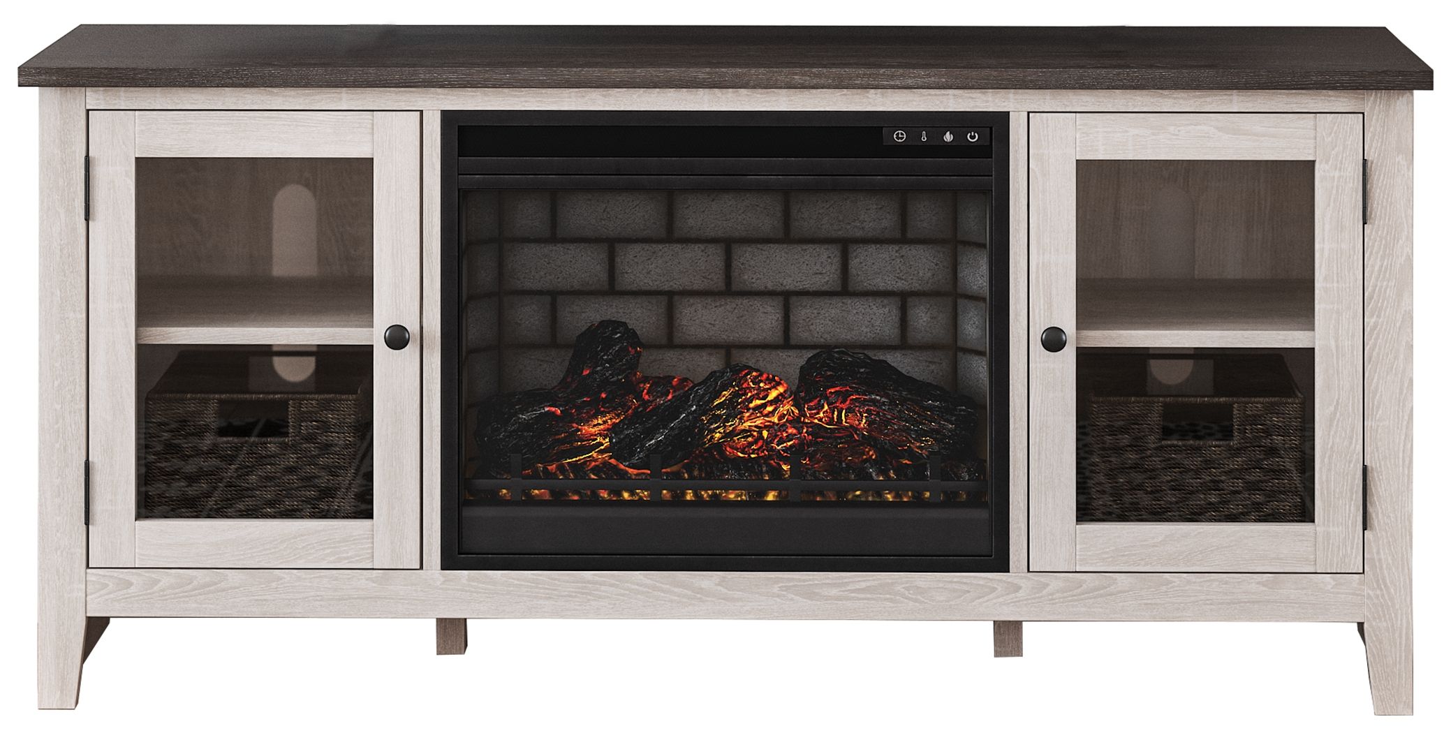 Dorrinson - 60" TV Stand With Faux Firebrick Fireplace Insert - White / Black / Gray