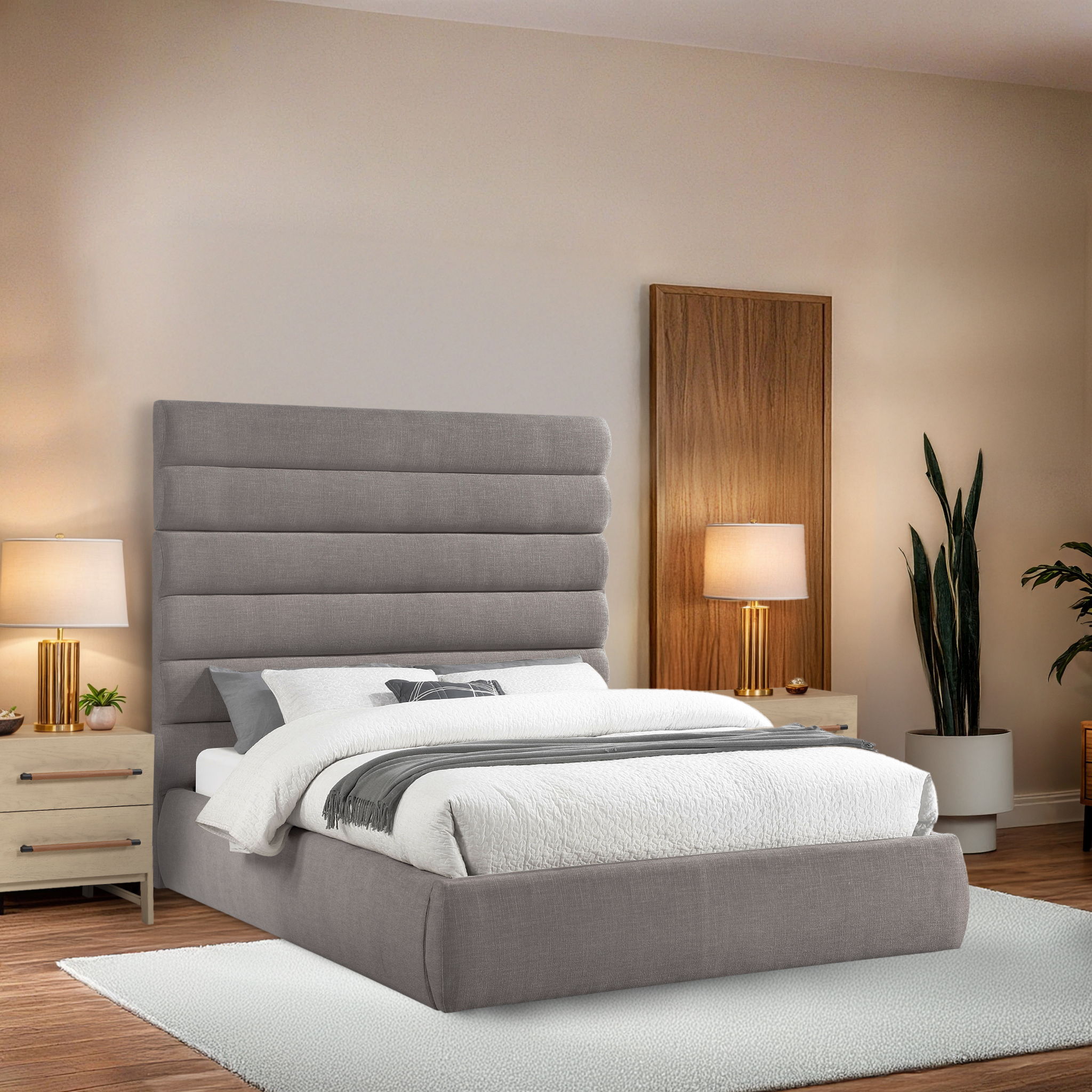 Adam - Linen Fabric Queen Bed With 70.5" Headboard - Taupe