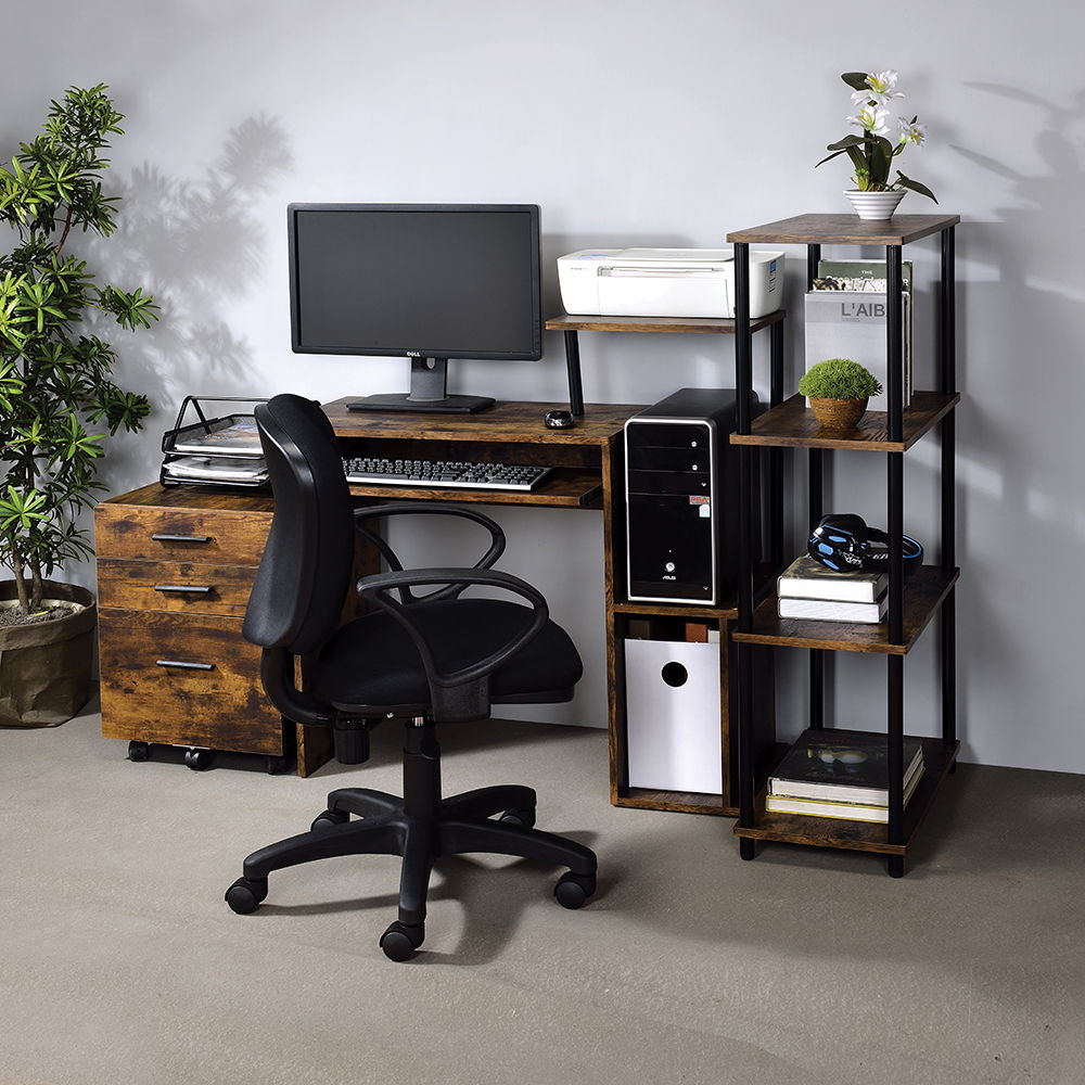 Lyphre - Computer Desk - Weathered Oak & Black, light brown, view 4